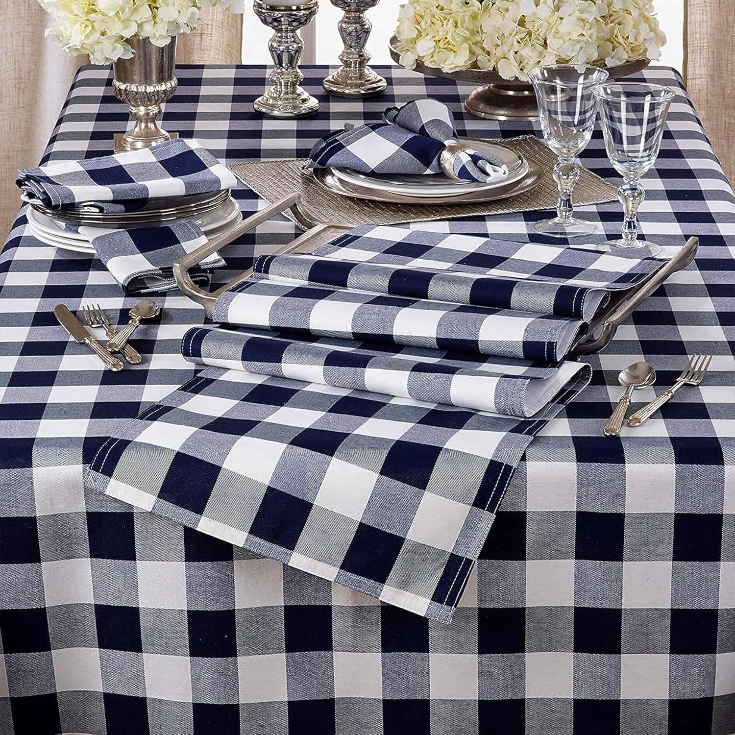 Saro Lifestyle Cotton And Poly Blend Table Runner With Plaid Design, Navy Blue, 16" x 72"