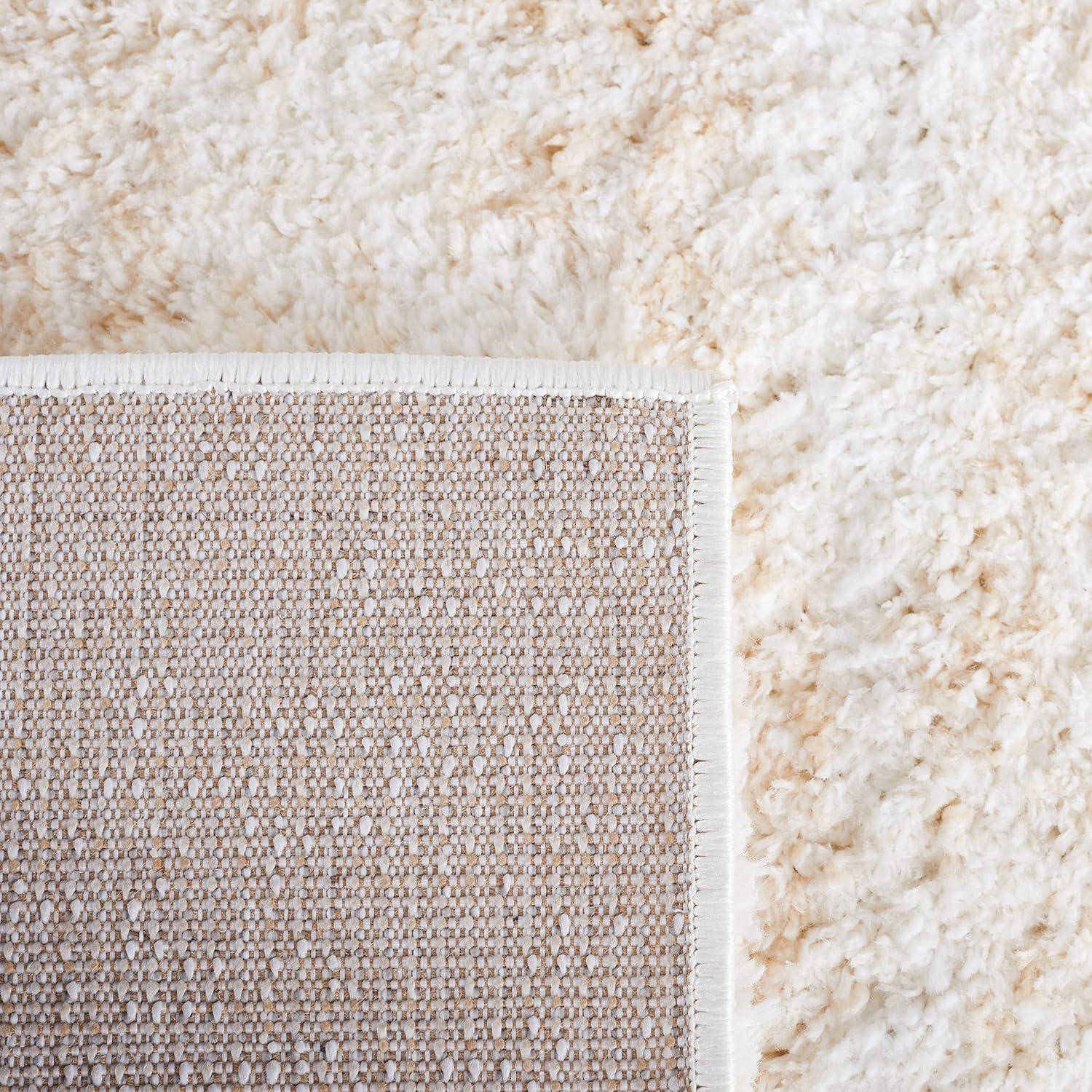 SAFAVIEH Berber Torvald Abstract Polyester Shag Area Rug, Ivory/Beige, 4'5" x 4'5" Round