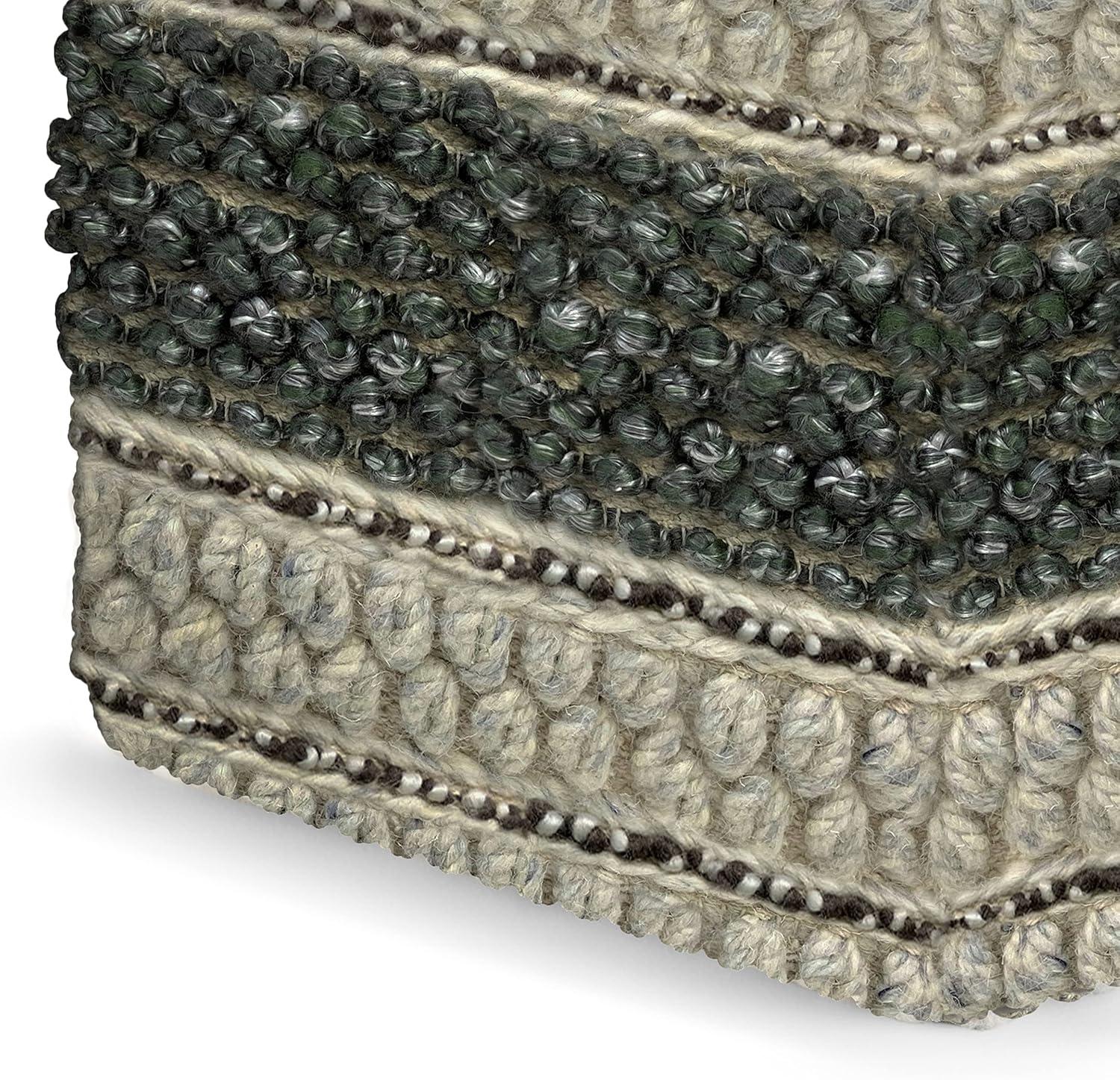 Grady Green and Natural Handloom Woven Square Pouf