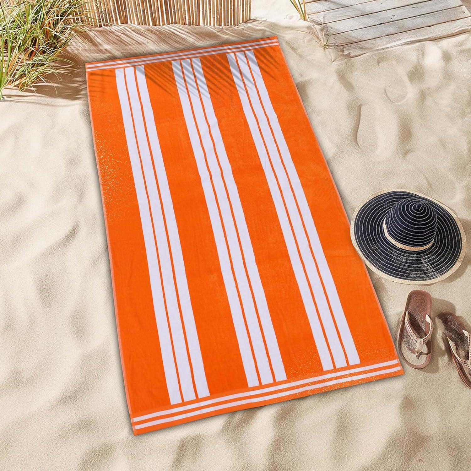 Superior Cotton Striped Oversized Beach Towel, 34" x 64", Orange