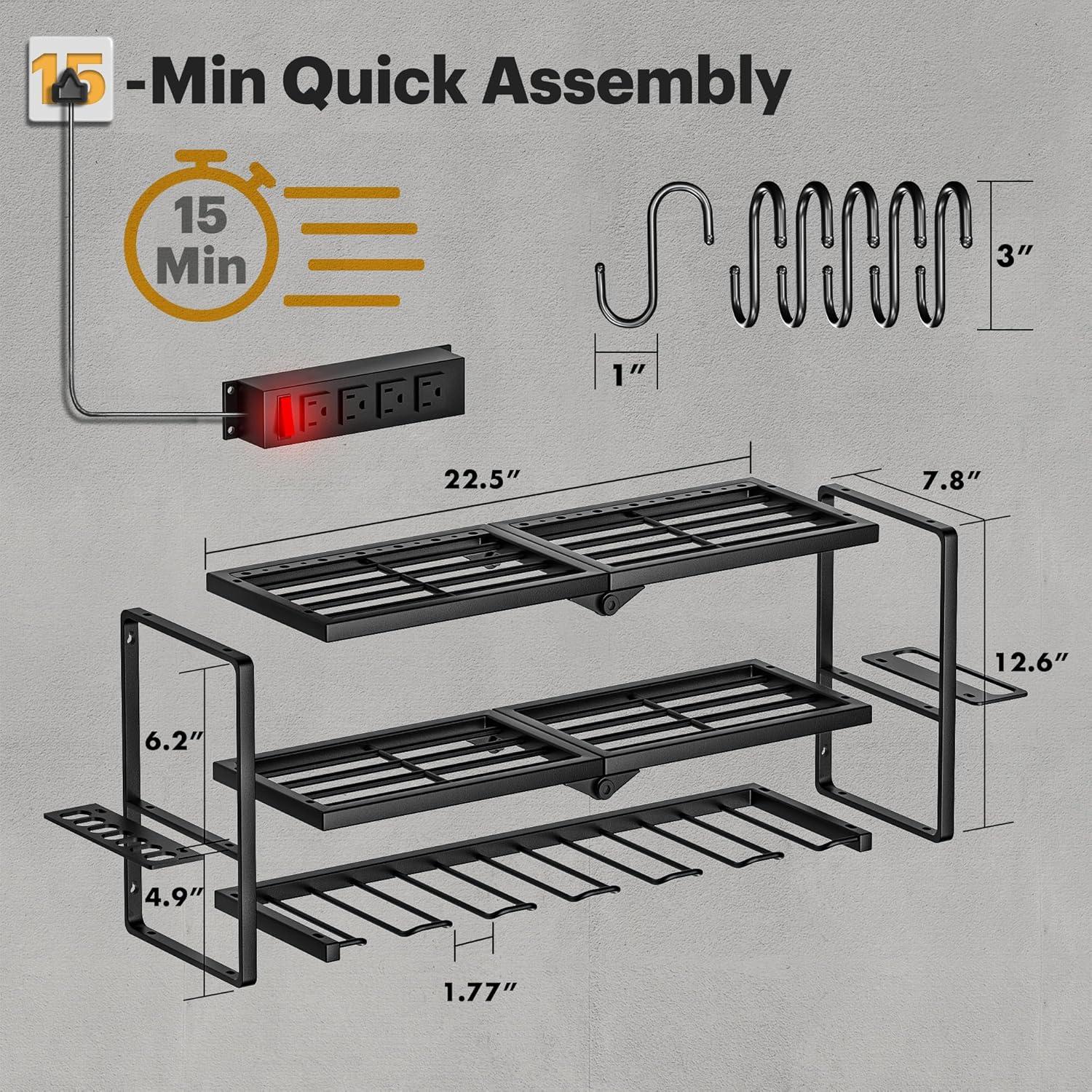 Spampur Power Tool Organizer Wall Mount with Charging Station, Garage Tool Shelf 6 Drill Holders, Tool Battery Holder with Plier holder Heavy Duty Rack, Tool Storage Rack with 4 Outlet Power Strip