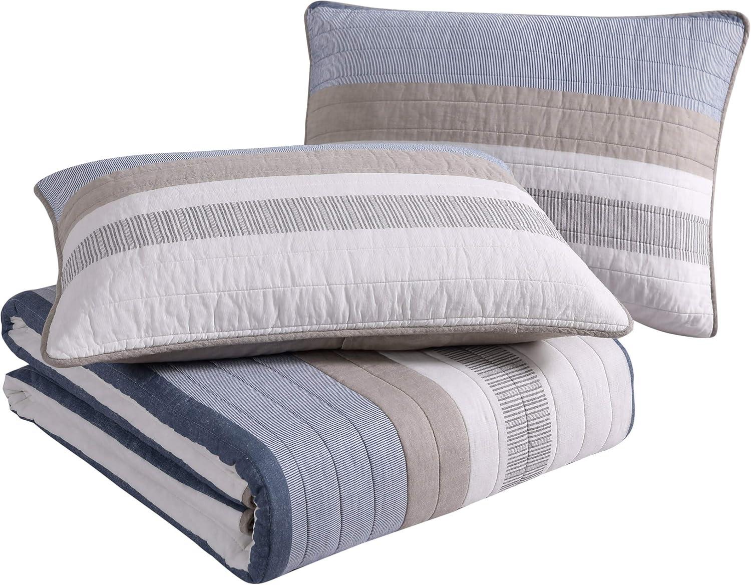 Nautica Galewood Cotton Reversible Beige Quilt Set