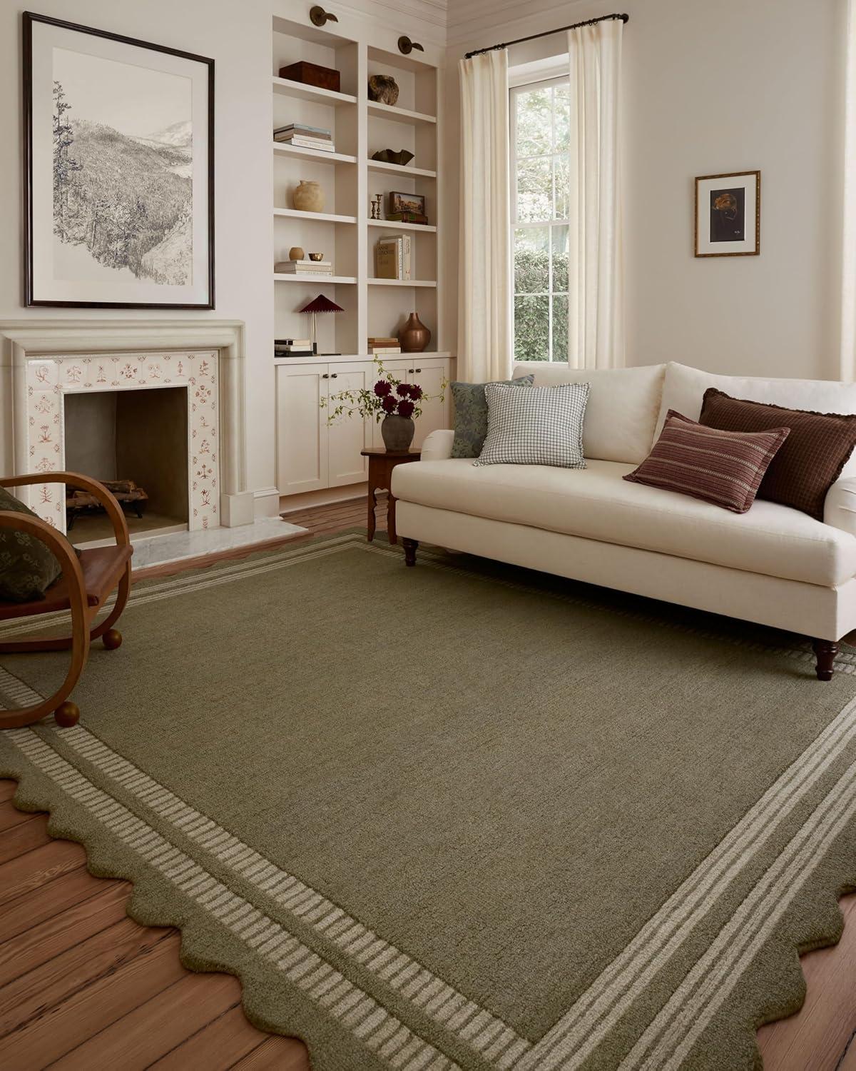 Olive Pebble Hand-Tufted Wool Rectangular Area Rug 3'6" x 5'6"