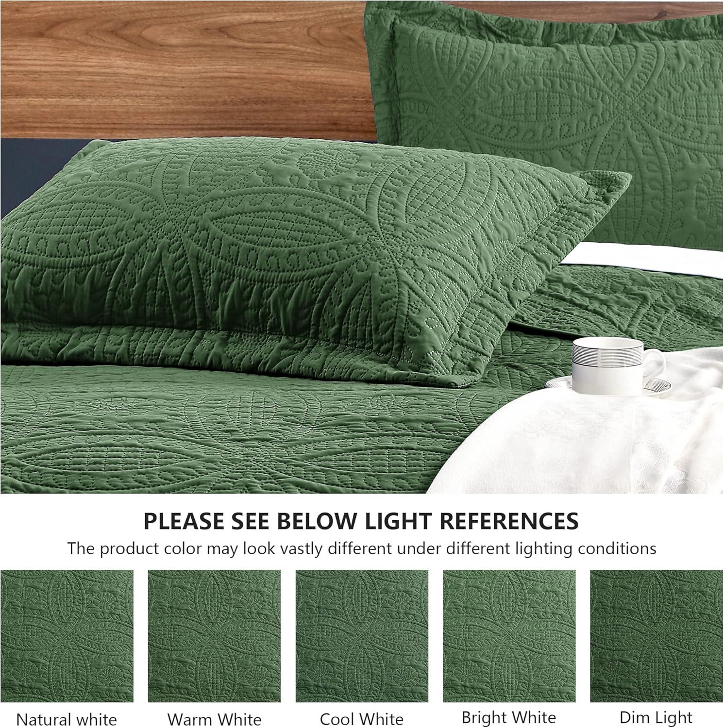 Olive Green Twin Microfiber Quilt Set with Coin Pattern