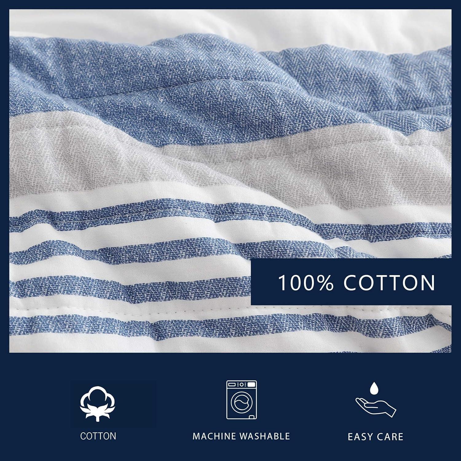 Classic Blue Cotton Reversible Full Quilt Set