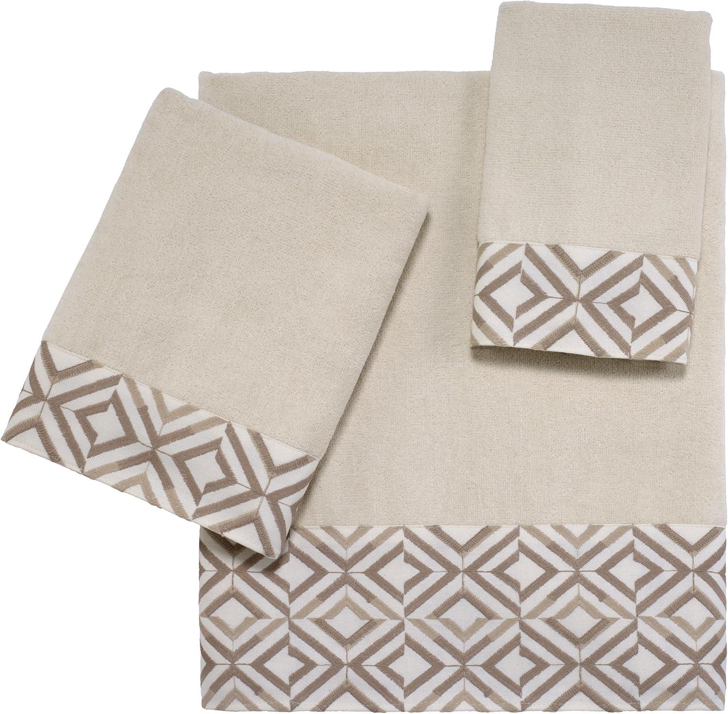 Ivory and Brown Cotton Polyester Hand Towel Set