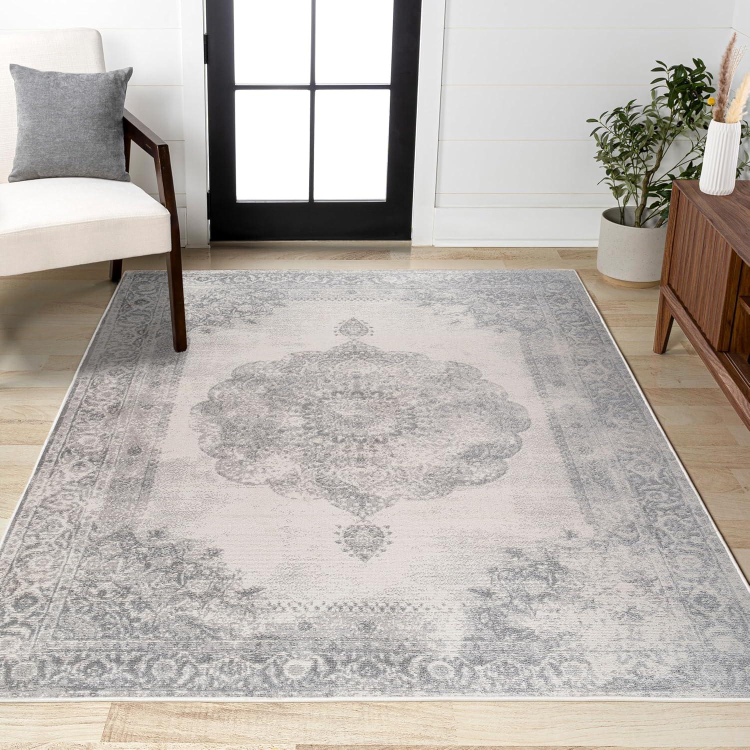 3'x5' Rosalia Cottage Medallion Area Rug, Gray/Ivory - JONATHAN Y