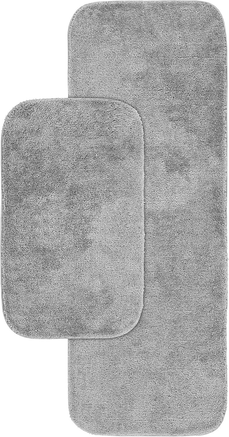 2pc Traditional Nylon Washable Bathroom Rug Set Platinum - Garland Rug: Latex Backed, Tufted Bath Mats Set