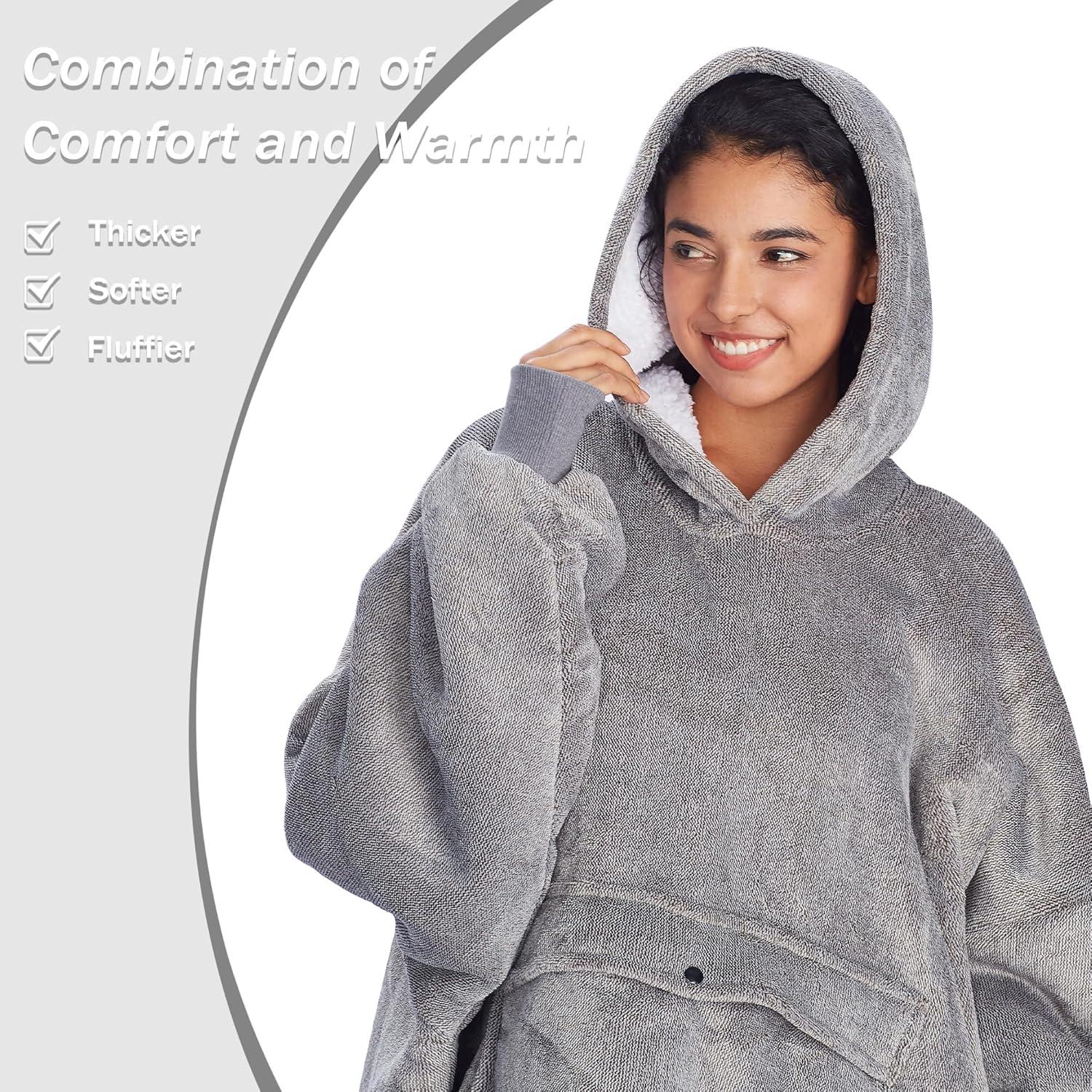 Catalonia Oversized Hoodie Blanket Sweatshirt, Warm Sherpa Giant Pullover with Front Pocket for Men Women