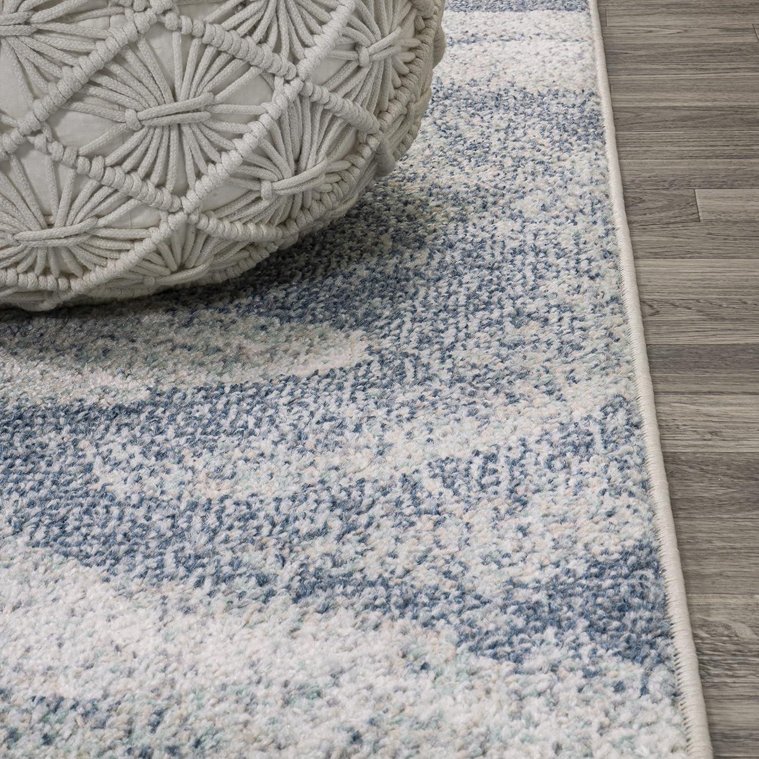 4' x 6' Petalo Abstract Two-Tone Modern Area Rug, Blue/Cream - JONATHAN Y