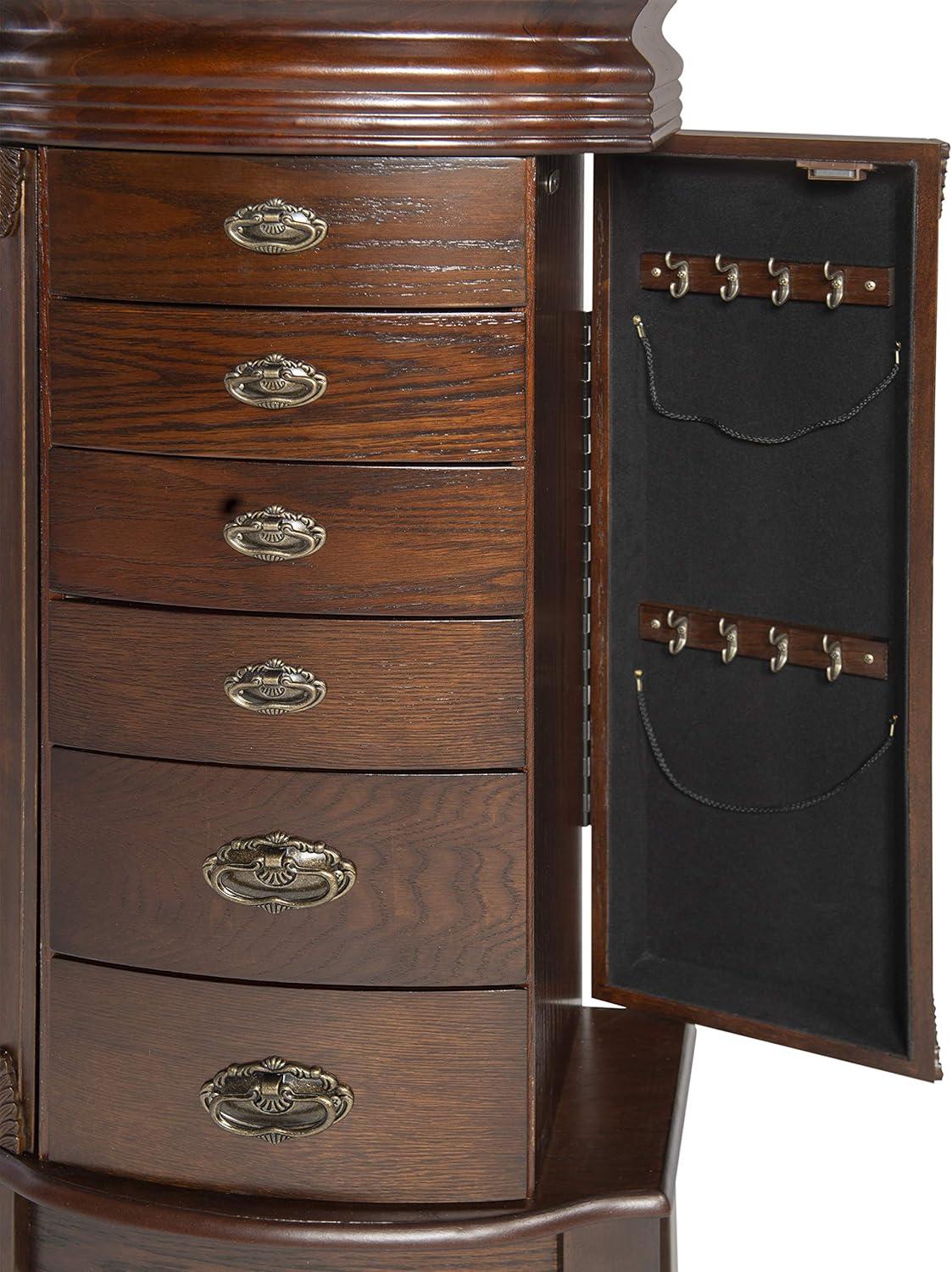 Espresso Transitional Wood Jewelry Armoire with Mirror