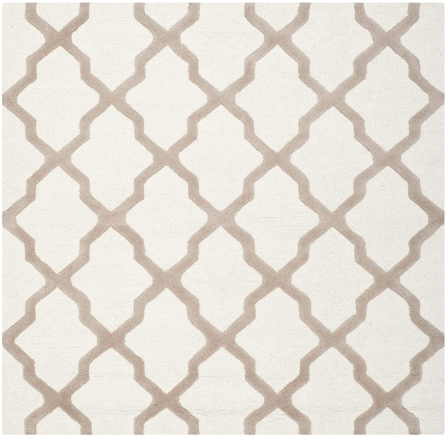 SAFAVIEH Cambridge Liam Geometric Wool Area Rug, Ivory/Beige, 10' x 10' Square