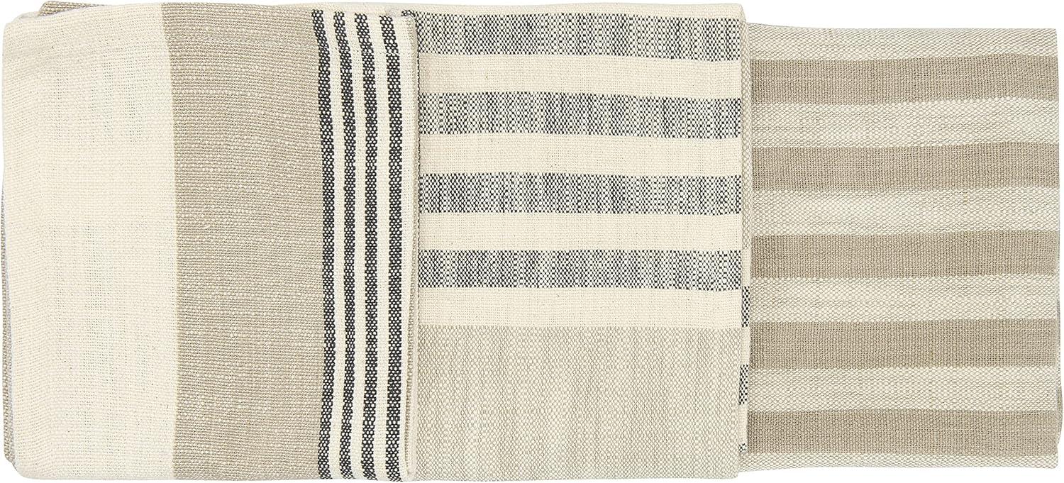 Tan and Grey Striped Cotton Tea Towels Set of 3