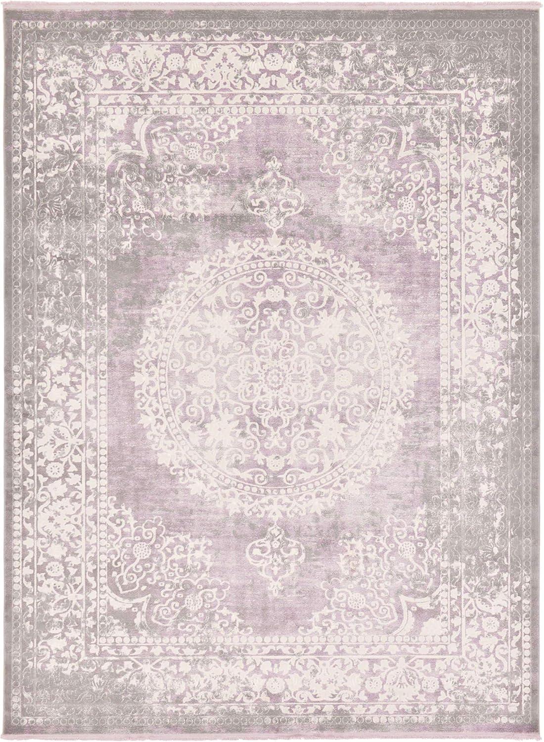 Purple and Gray Abstract Rectangular 9' x 12' Synthetic Area Rug