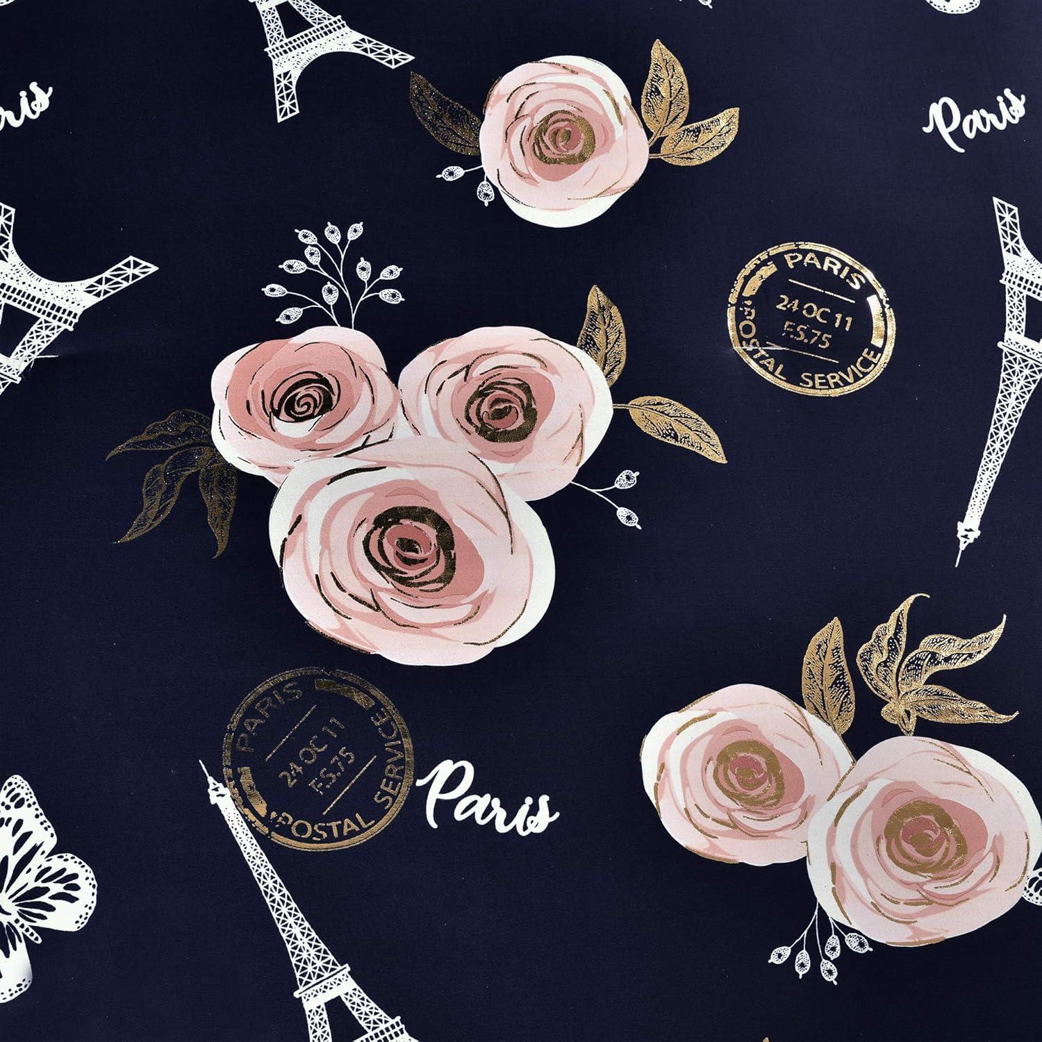 Lush Decor Vintage Paris Rose Butterfly Script Microfiber Reversible 7 Piece Comforter Set