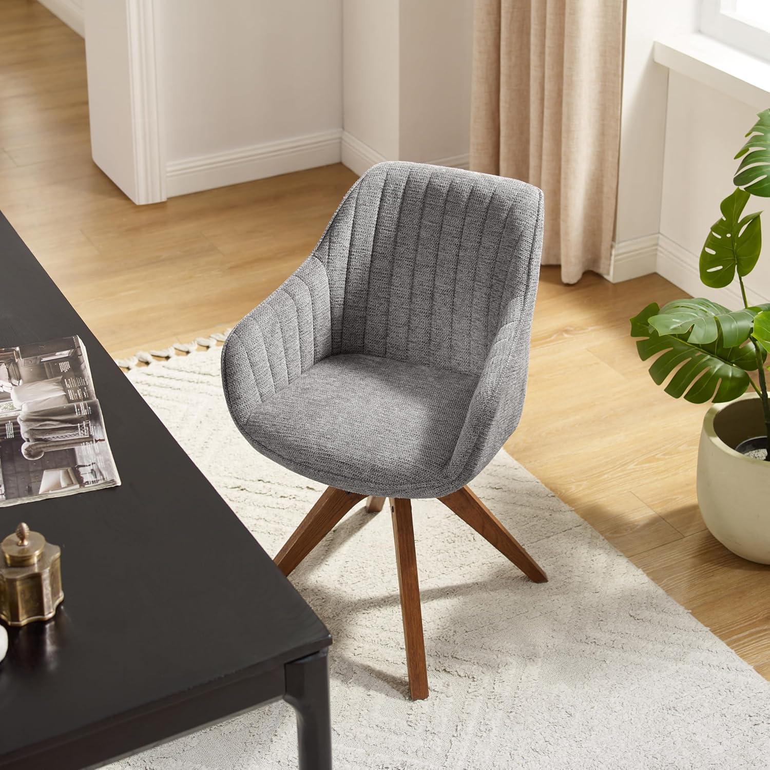 Grey Fabric and Wood Swivel Accent Arm Chair