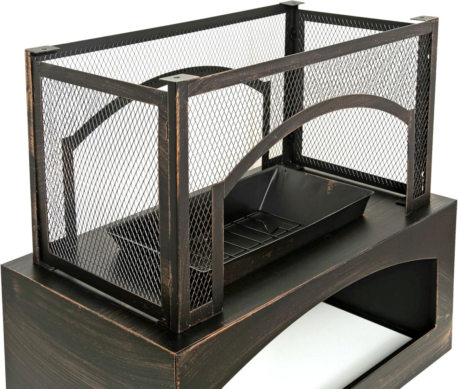 37-Inch Bronze Wood Burning Fire Pit with Log Storage