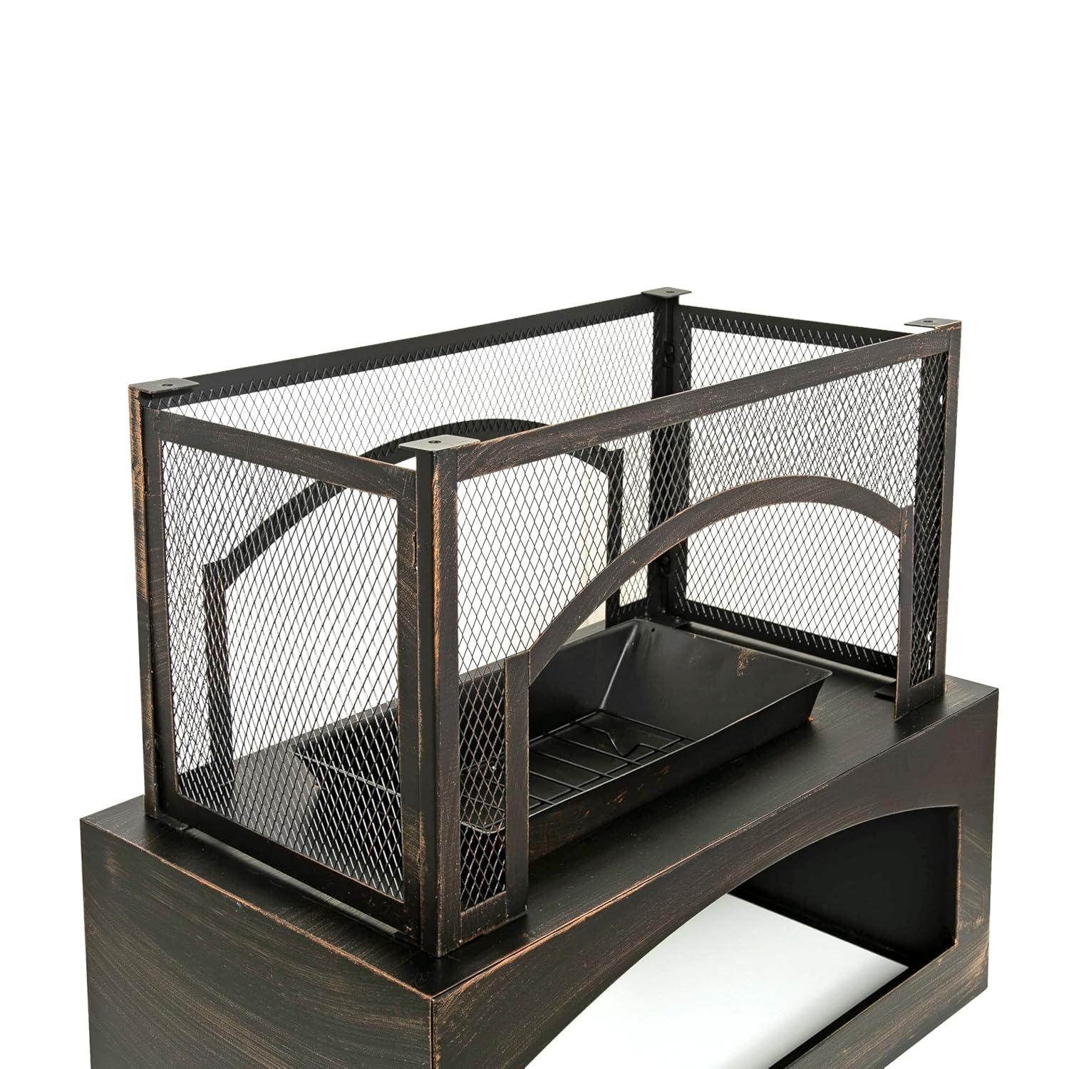 37-Inch Bronze Wood Burning Fire Pit with Log Storage