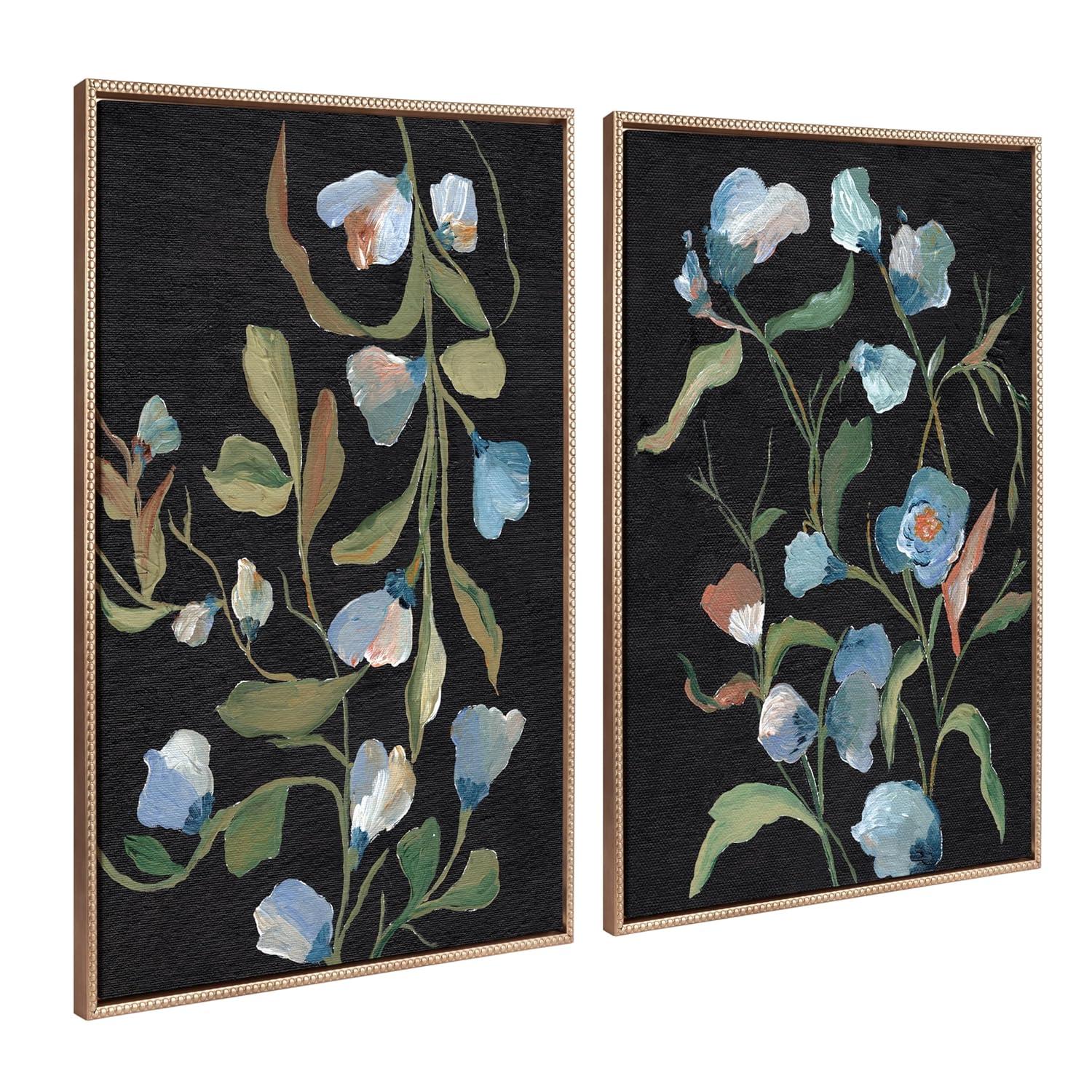 Kate & Laurel All Things Decor 28"x38" (Set of 2) Sylvie Foliage I and III Framed Canvas Arts by Nikita Jariwala Beaded Gold