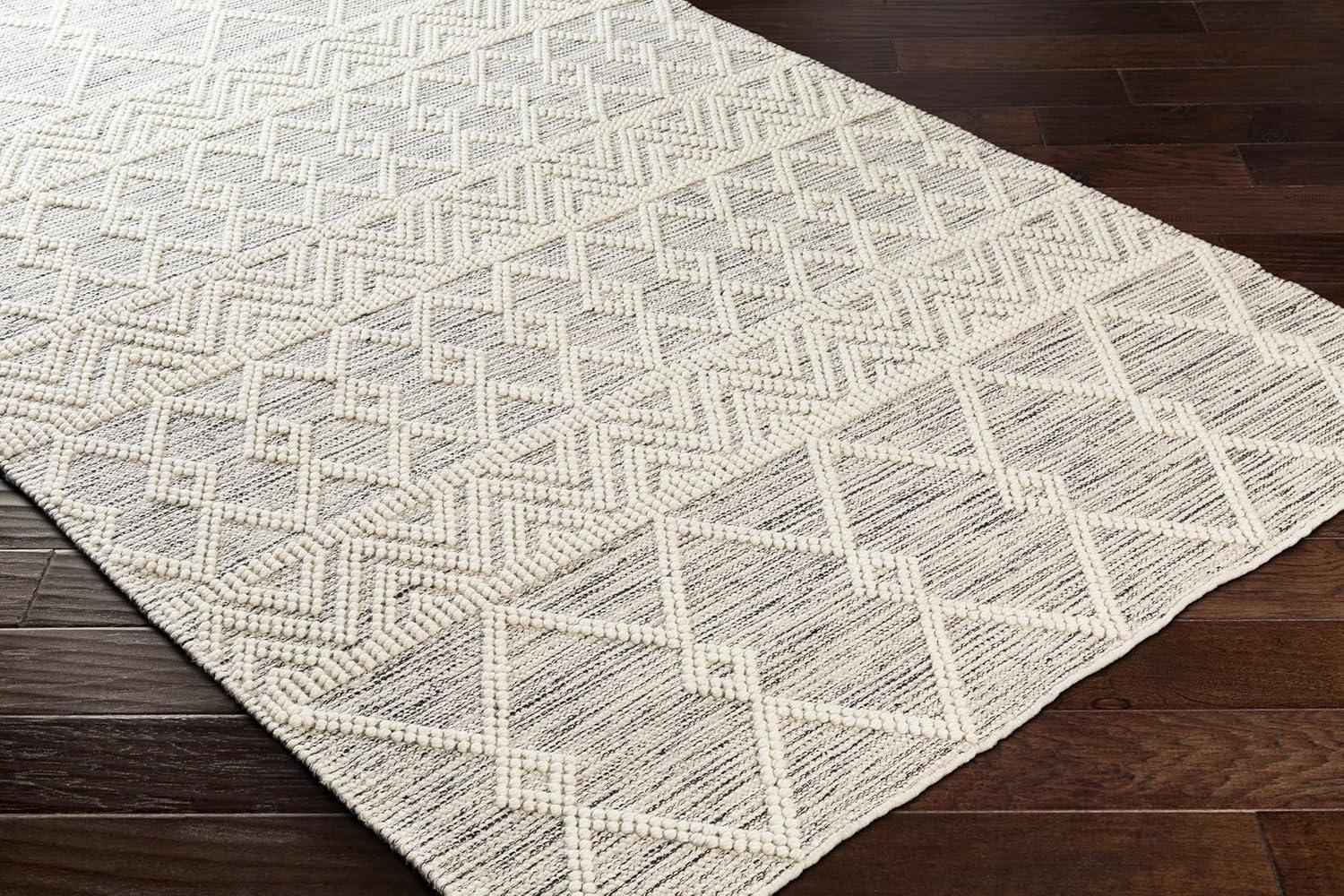 Hauteloom Huddlesford Boho Hand Woven Wool High Low Textured Area Rug - Farmhouse Southwestern Diamond Carpet for Living Room - Handmade Zig Zag Bubble Weave - Beige, White, Brown - 10' x 14'