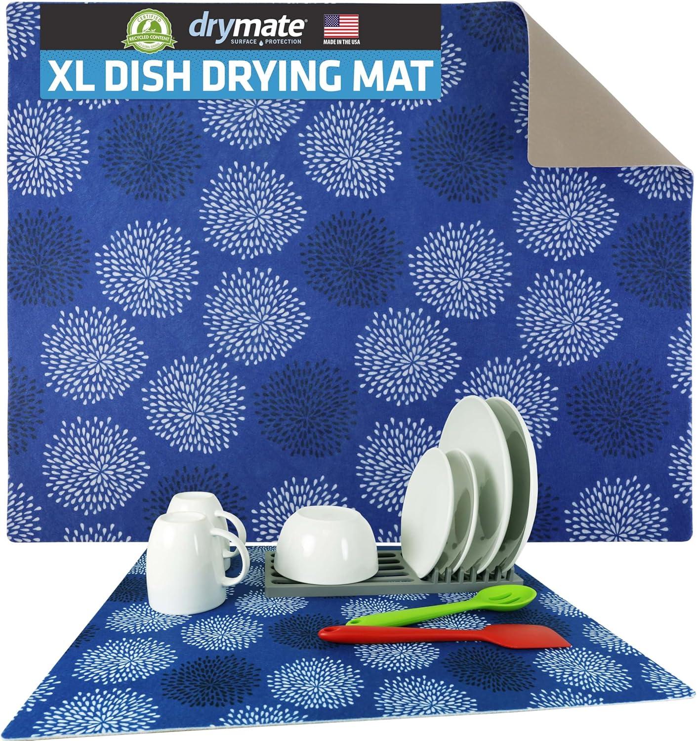 Drymate XL Dish Drying Mat, Kitchen Drip Pad - Absorbent, Waterproof, Slip-Resistant, Machine Washable (19" x 24") (Medicine Blue) (USA Made)