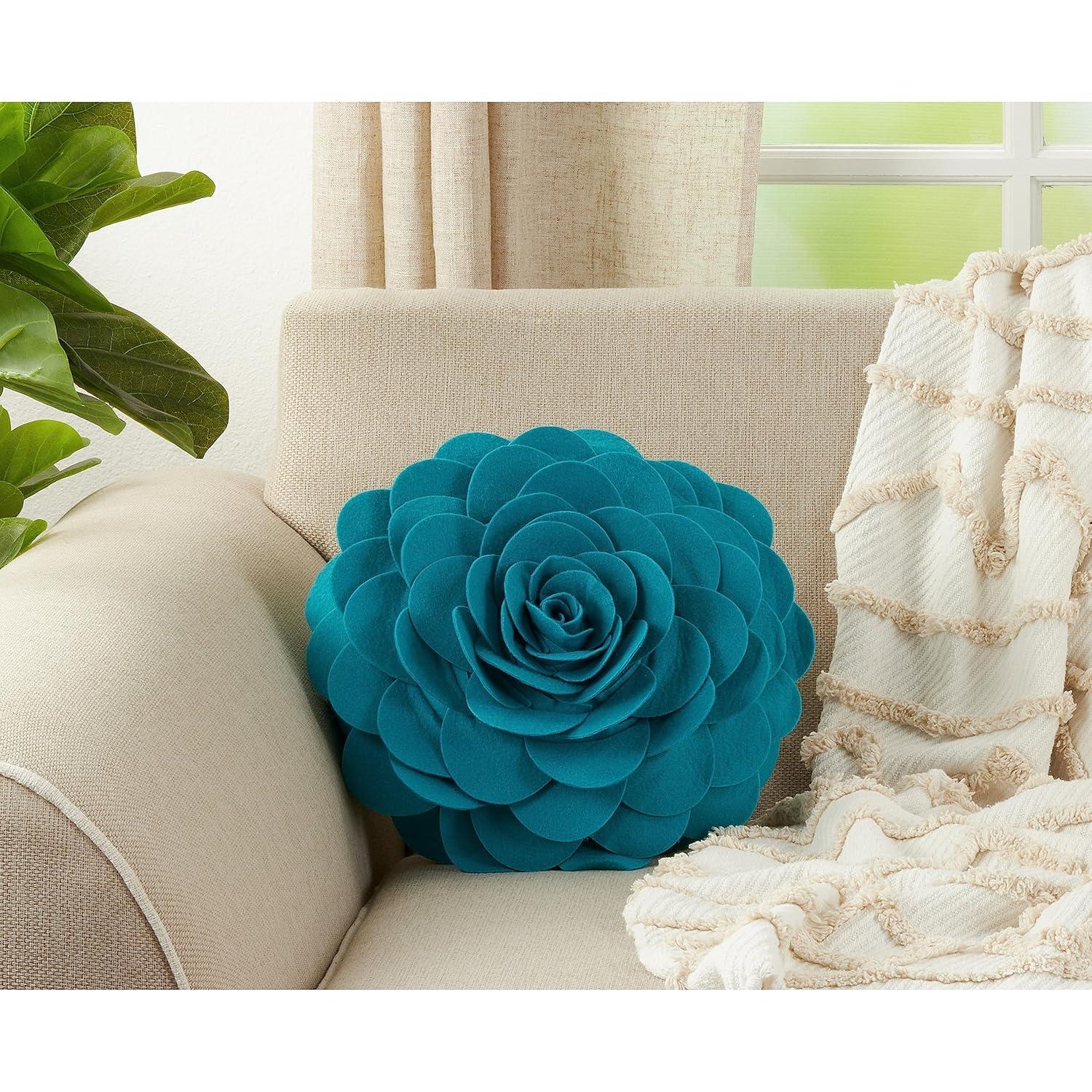 Flower Appliqued Felt Throw Pillow