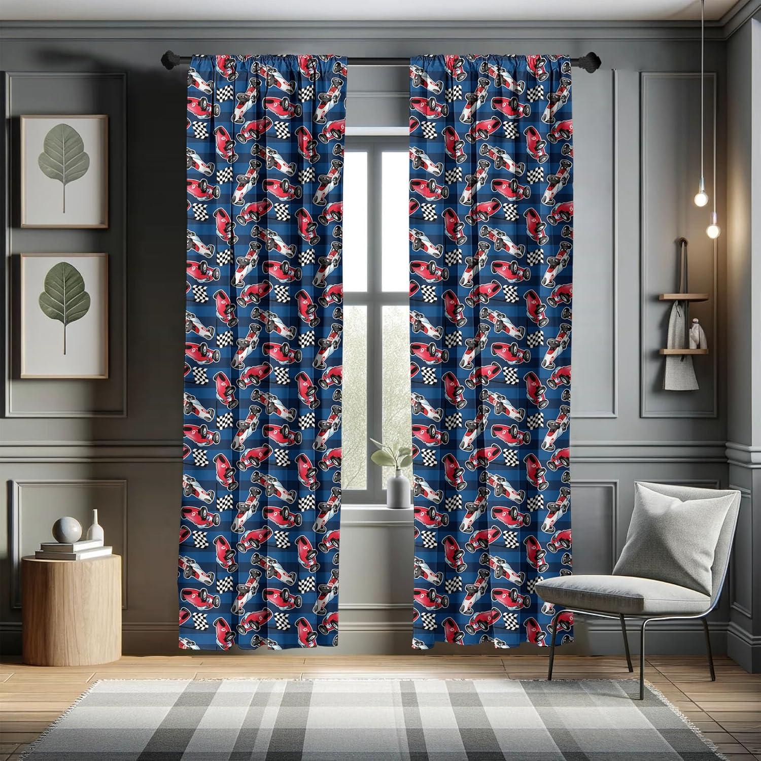 Ambesonne Cars Curtains, Racing Automobile Sports, Pair of 28"x63", Navy Blue Red Black