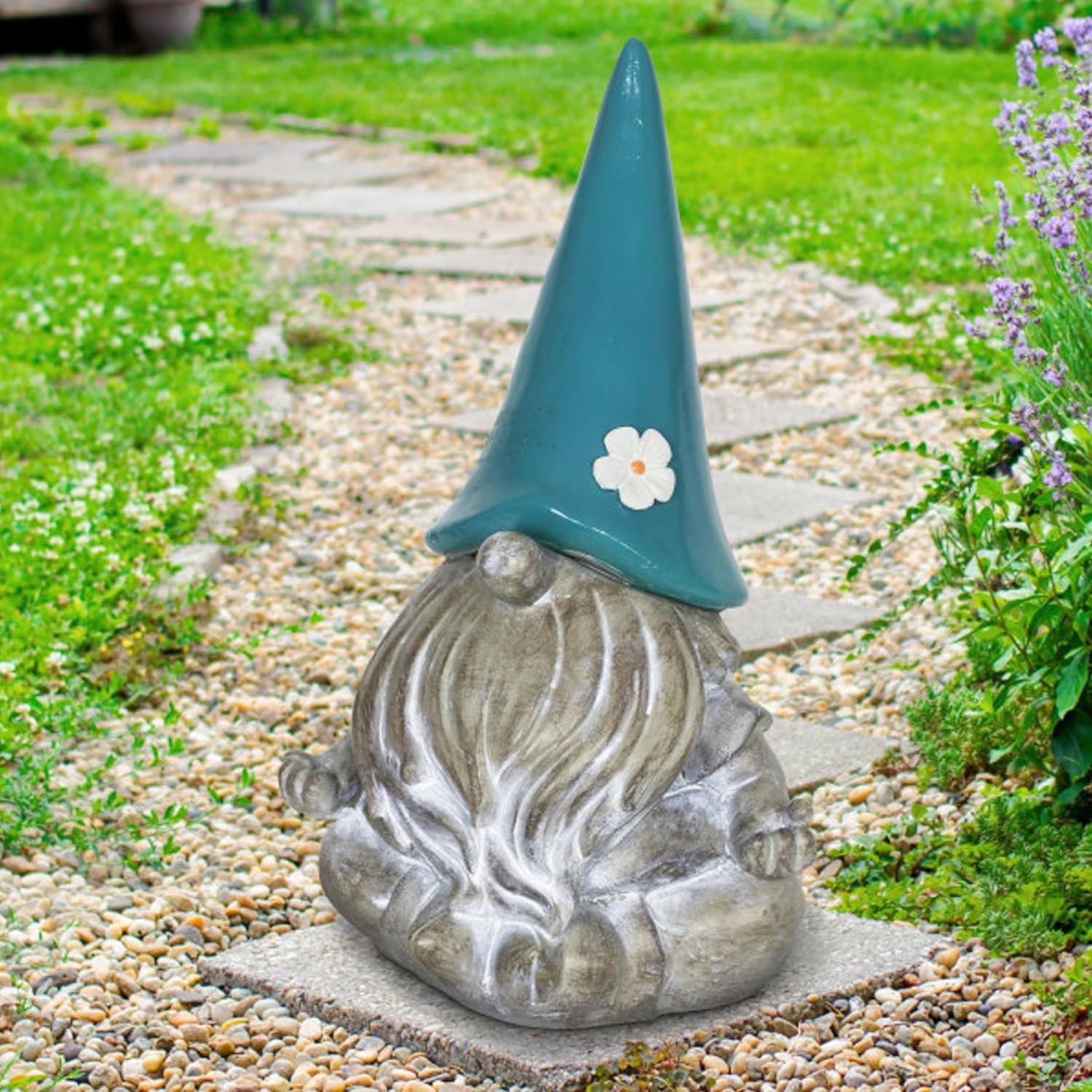 Exhart Exhart Good Time Solar Gnamaste Meditating Gnome Statue, 11 Inch