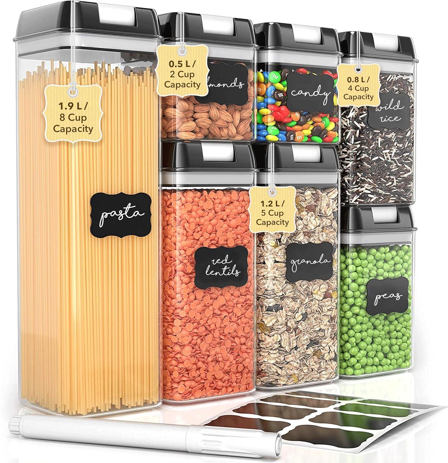 Simply Gourmet Food Storage Containers for Kitchen Organization - Pack of 7 BPA-Free Airtight Organizers for Flour, Sugar, Coffee & More - Includes Labels & Marker 7pack