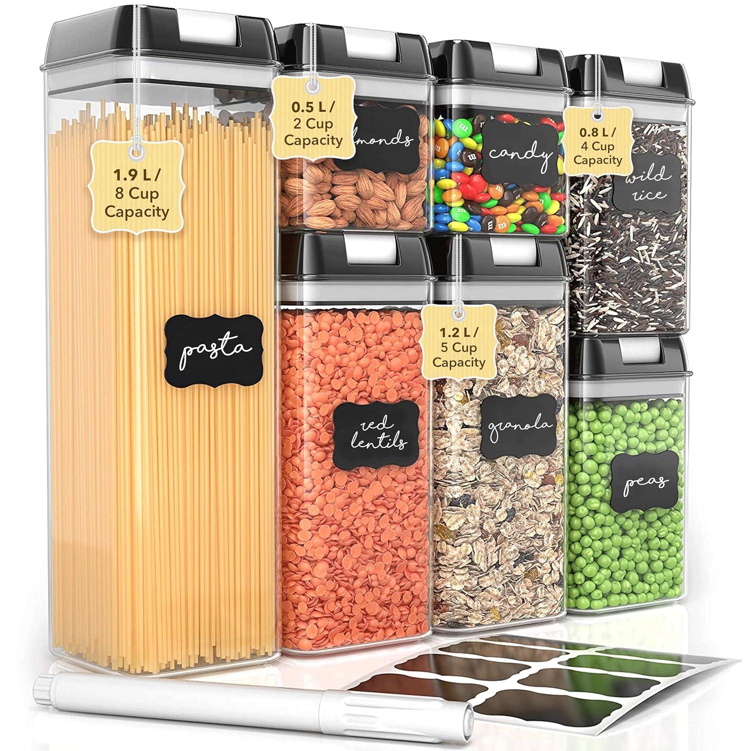 Simply Gourmet Food Storage Containers for Kitchen Organization - Pack of 7 BPA-Free Airtight Organizers for Flour, Sugar, Coffee & More - Includes Labels & Marker 7pack