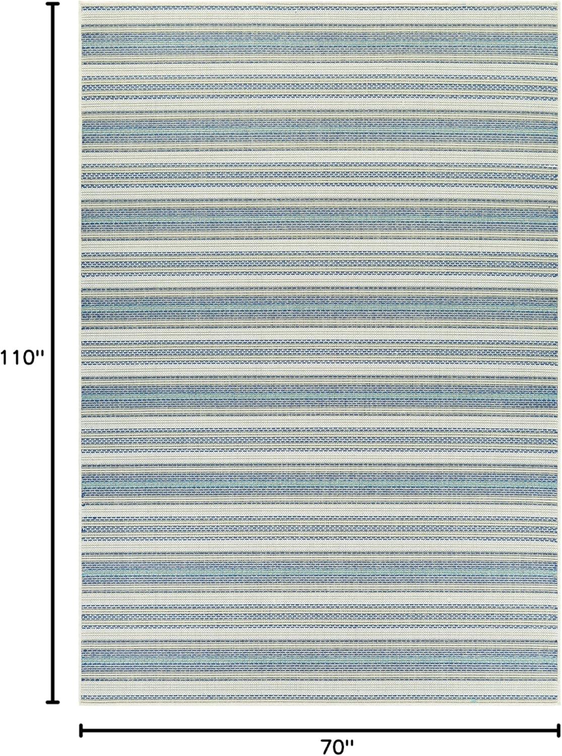 Ivory Sand Azure Blue 6' x 9' Flat Woven Stripe Rug