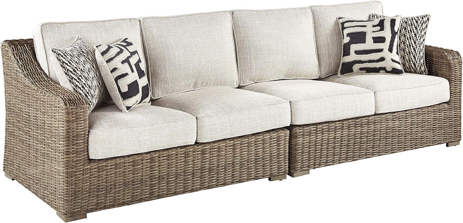 Beachcroft Beige Wicker Outdoor Sectional with Cushions