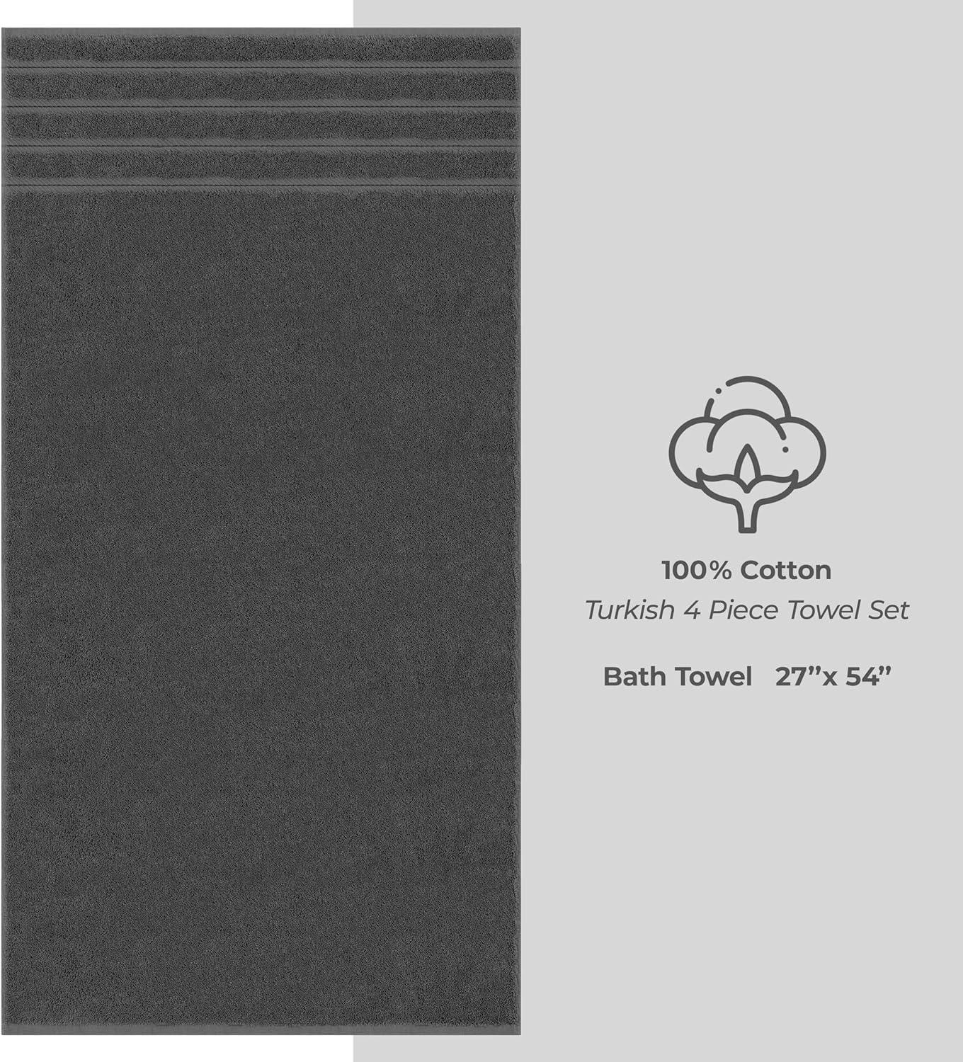 American Soft Linen 100% Cotton Luxury Turkish 4 Piece Bath Towel Set, 27x54 inches Soft Quick Dry Bath Towels for Bathroom