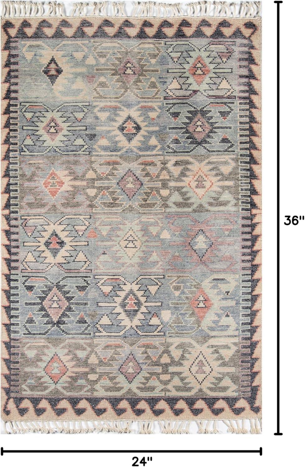 2'x3' Geometric Design Knotted Accent Rug Blue - Momeni: 24"x36" Wool, Hand Knotted, Low Pile, Traditional Style