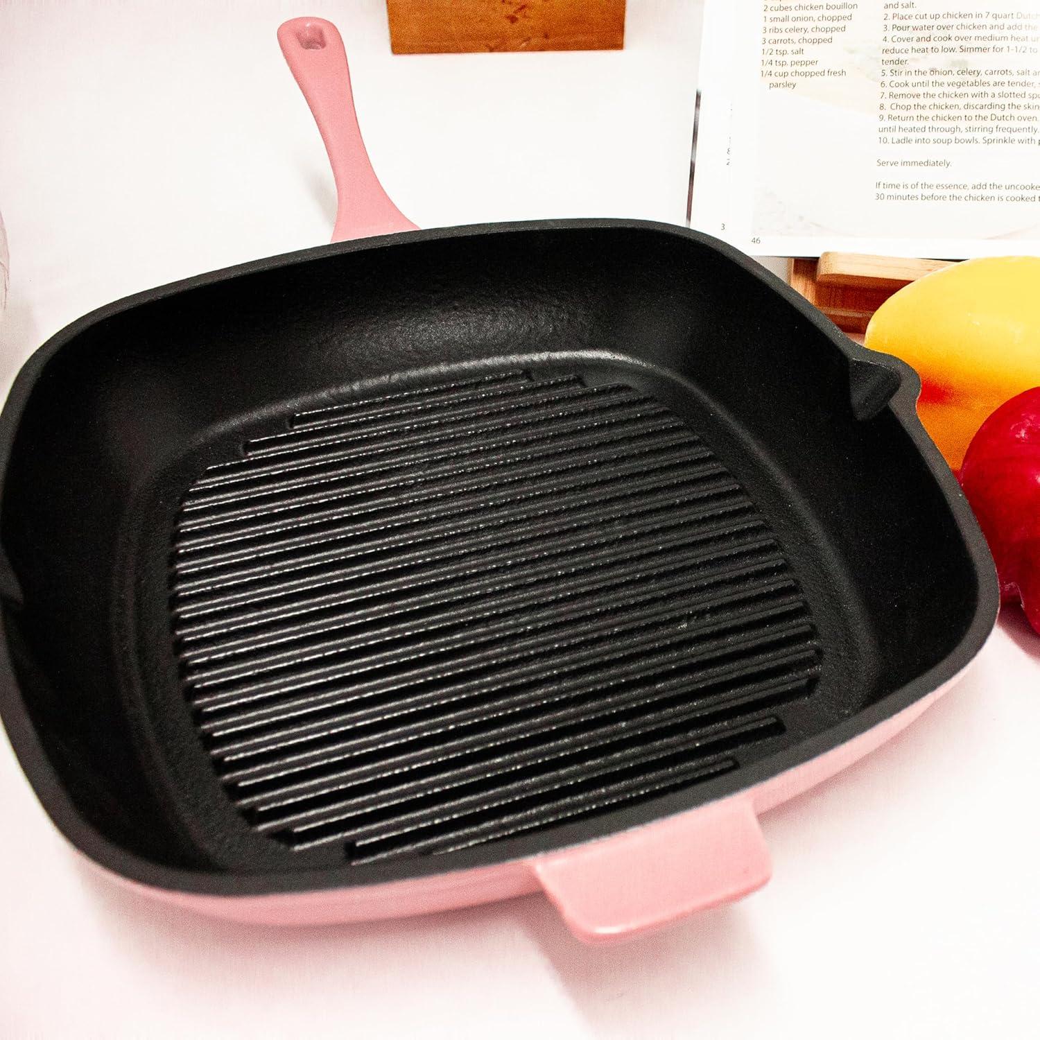 BergHOFF Neo 2Pc Cast Iron Cookware Set, 10" Fry Pan & 11" Grill Pan, Pink