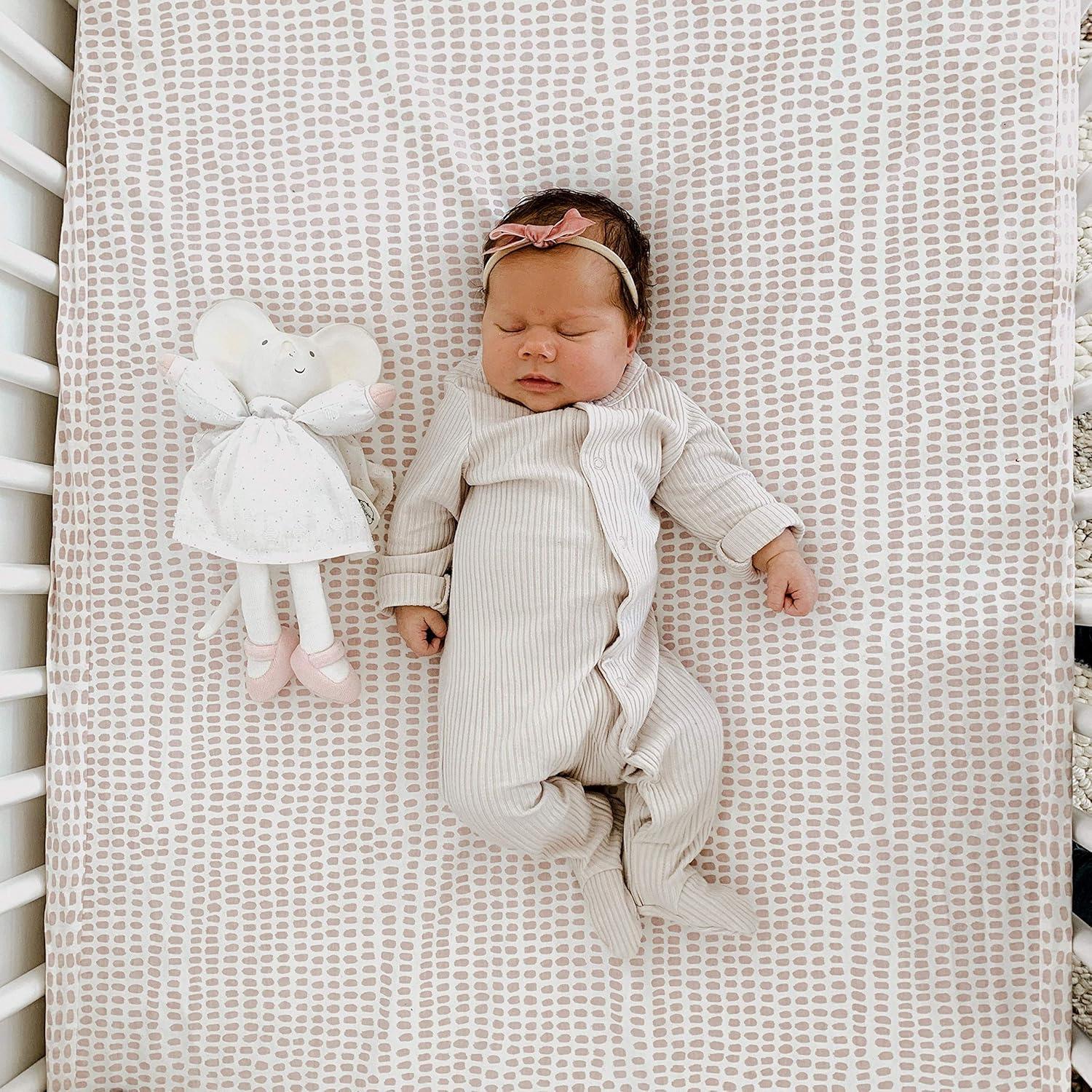 Ely's & Co. Baby Fitted Waterproof Crib Sheet  100% Combed Jersey Cotton  Mauve Pink Stripes & Splash 2 Pack