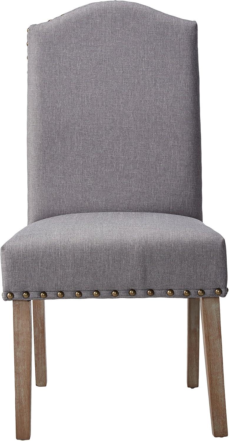Roundhill Furniture Mod Urban Style Solid Wood Nailhead Fabric Padded Parson Chair, Grey, Set of 2