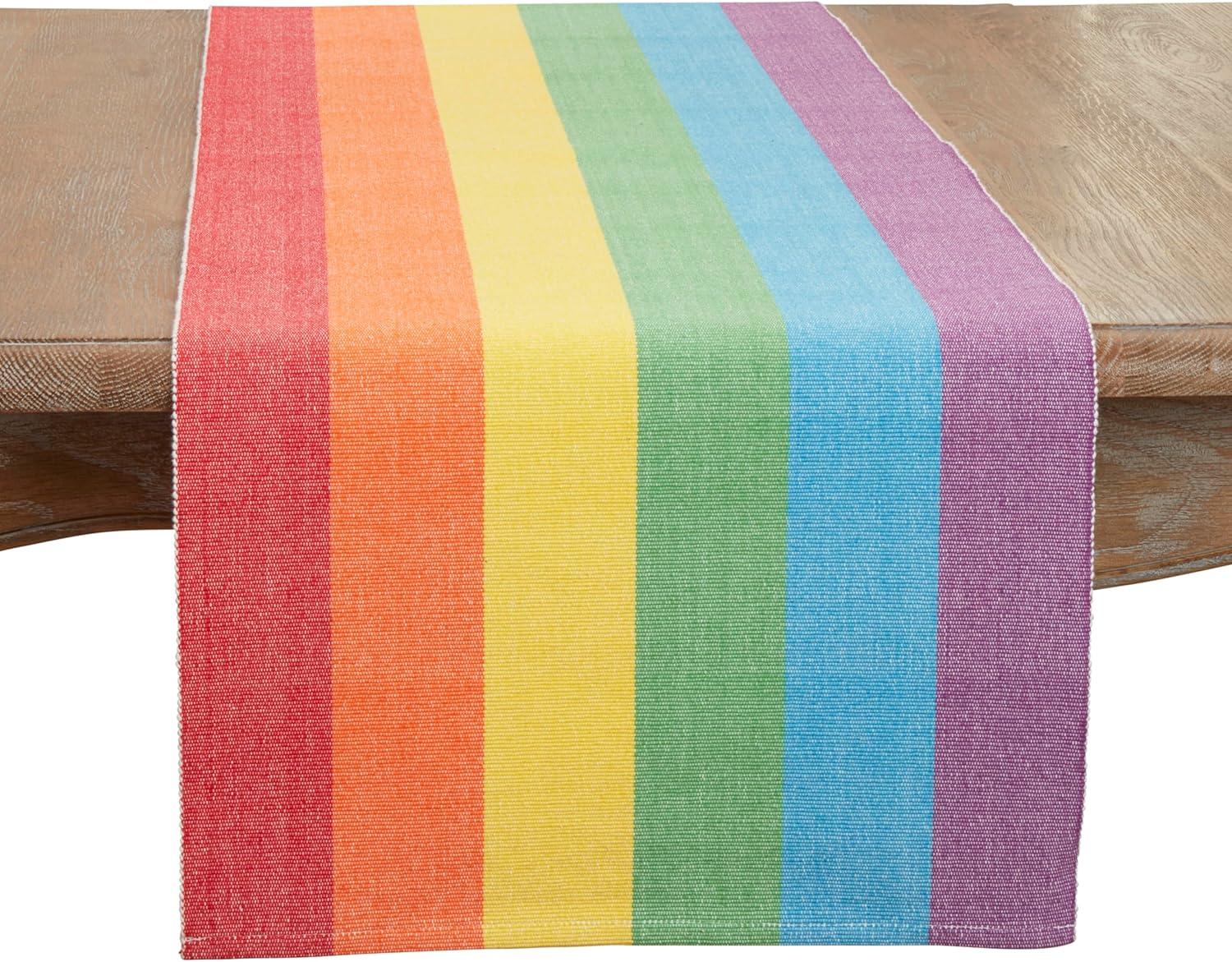 Saro Lifestyle Rainbow Stripe Delight Table Runner, Multicolored, 16"x72"