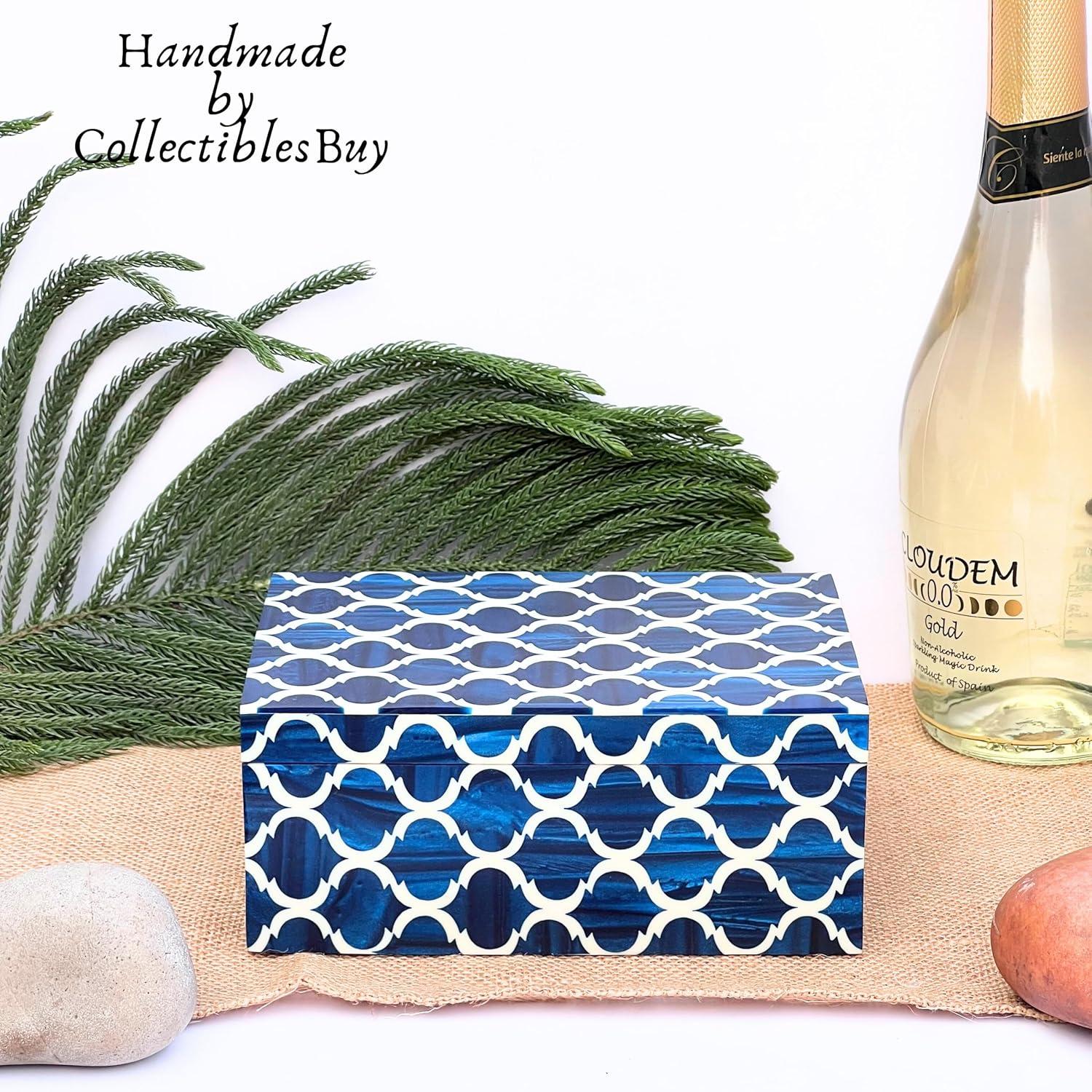 Moroccan Pattern Resin Box Decorative Handmade Storage Box 7x3 x5 inche Blue & White collectiblesbuy