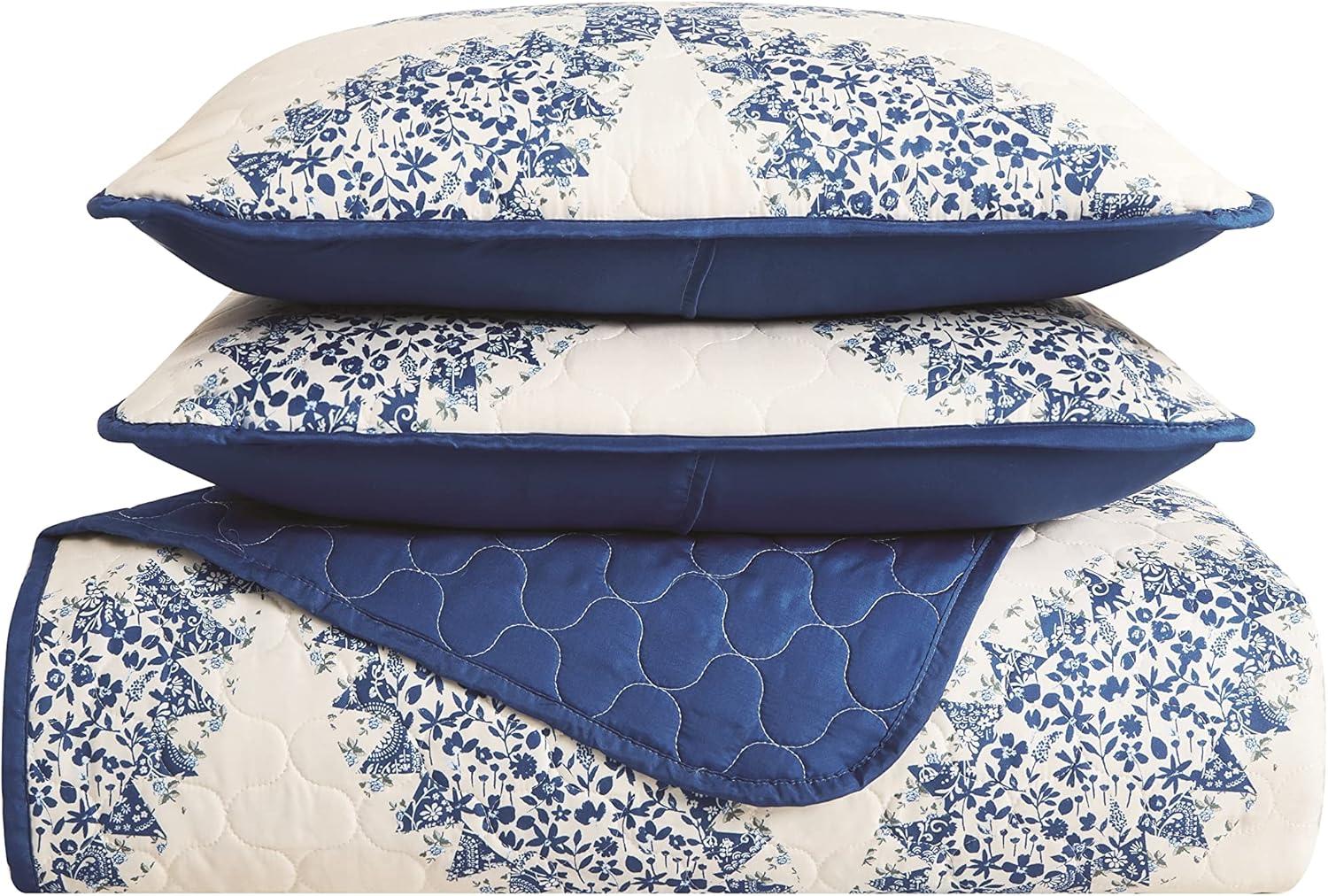 Cannon 2pc Twin/Twin Extra Long Abigail Quilt Bedding Set White/Blue: Microfiber, Paisley Pattern, Machine Washable