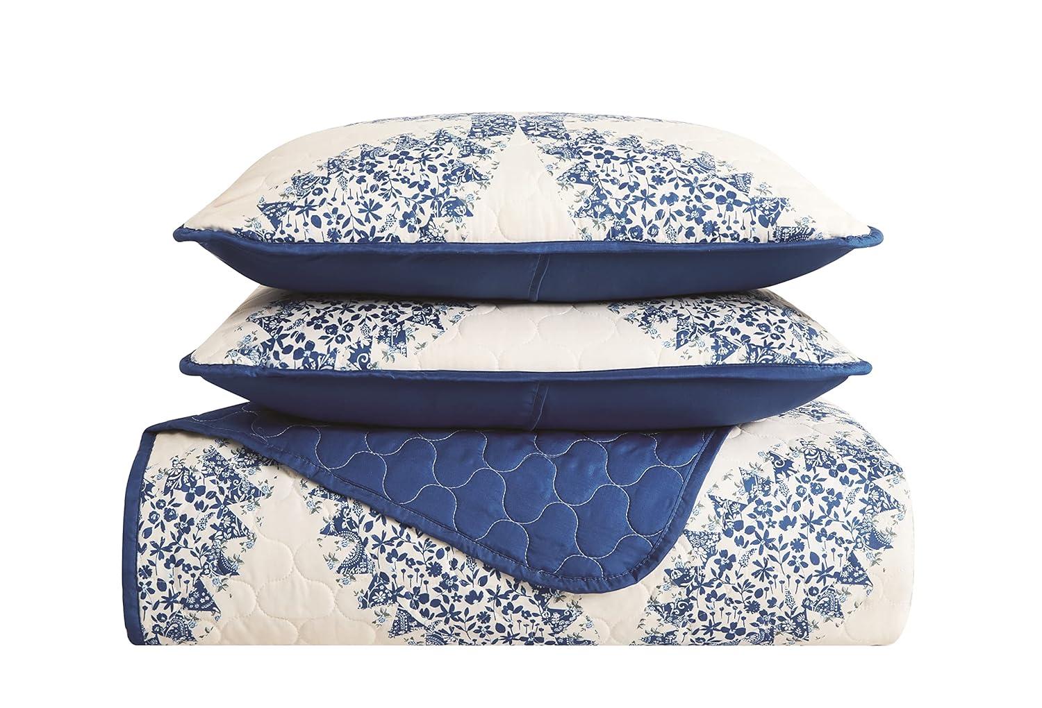 Cannon 2pc Twin/Twin Extra Long Abigail Quilt Bedding Set White/Blue: Microfiber, Paisley Pattern, Machine Washable