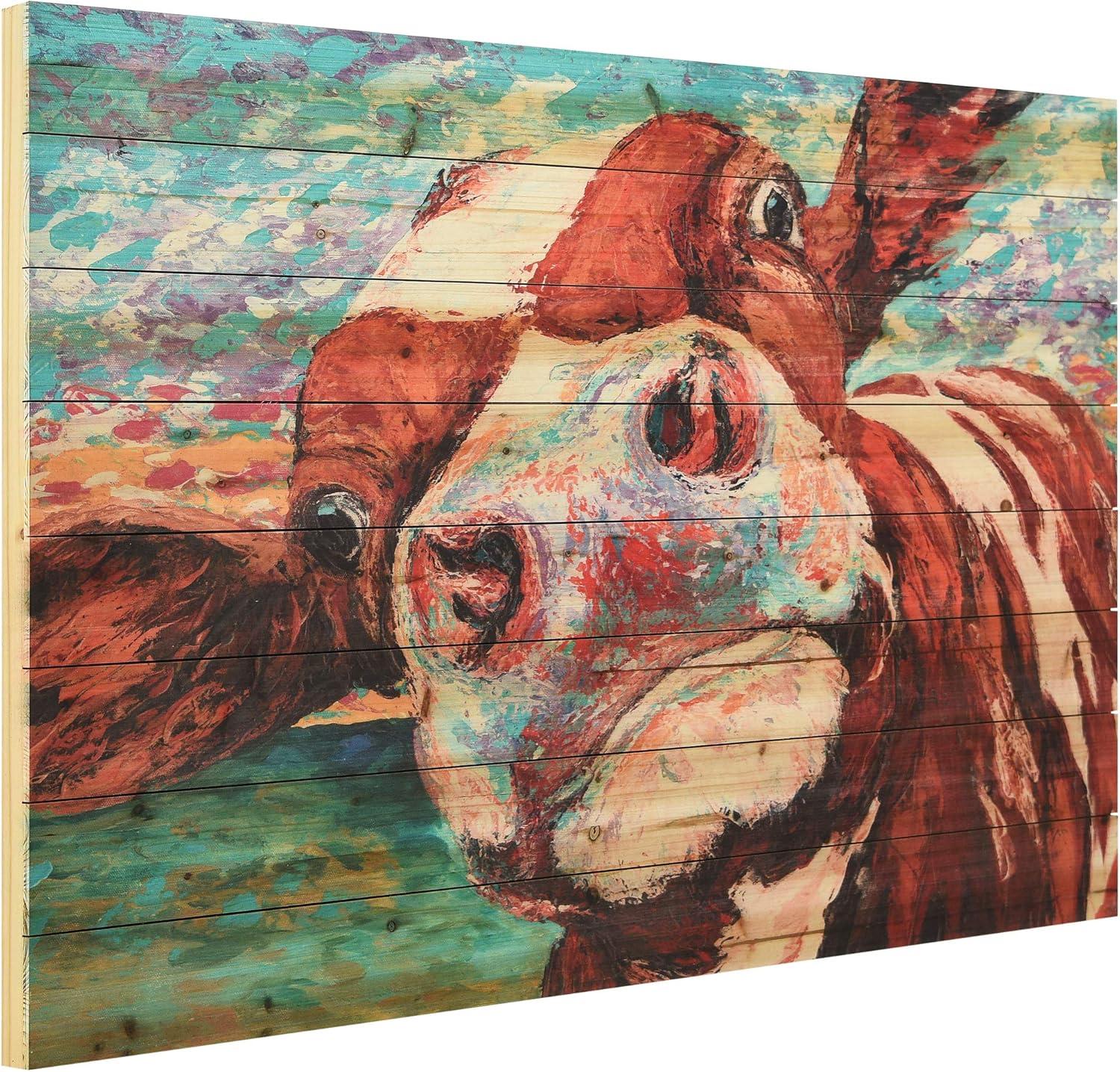 Empire Art Direct "Curious Cow" Arte de Legno Digital Print on Solid Wood Wall Art 30 x 45