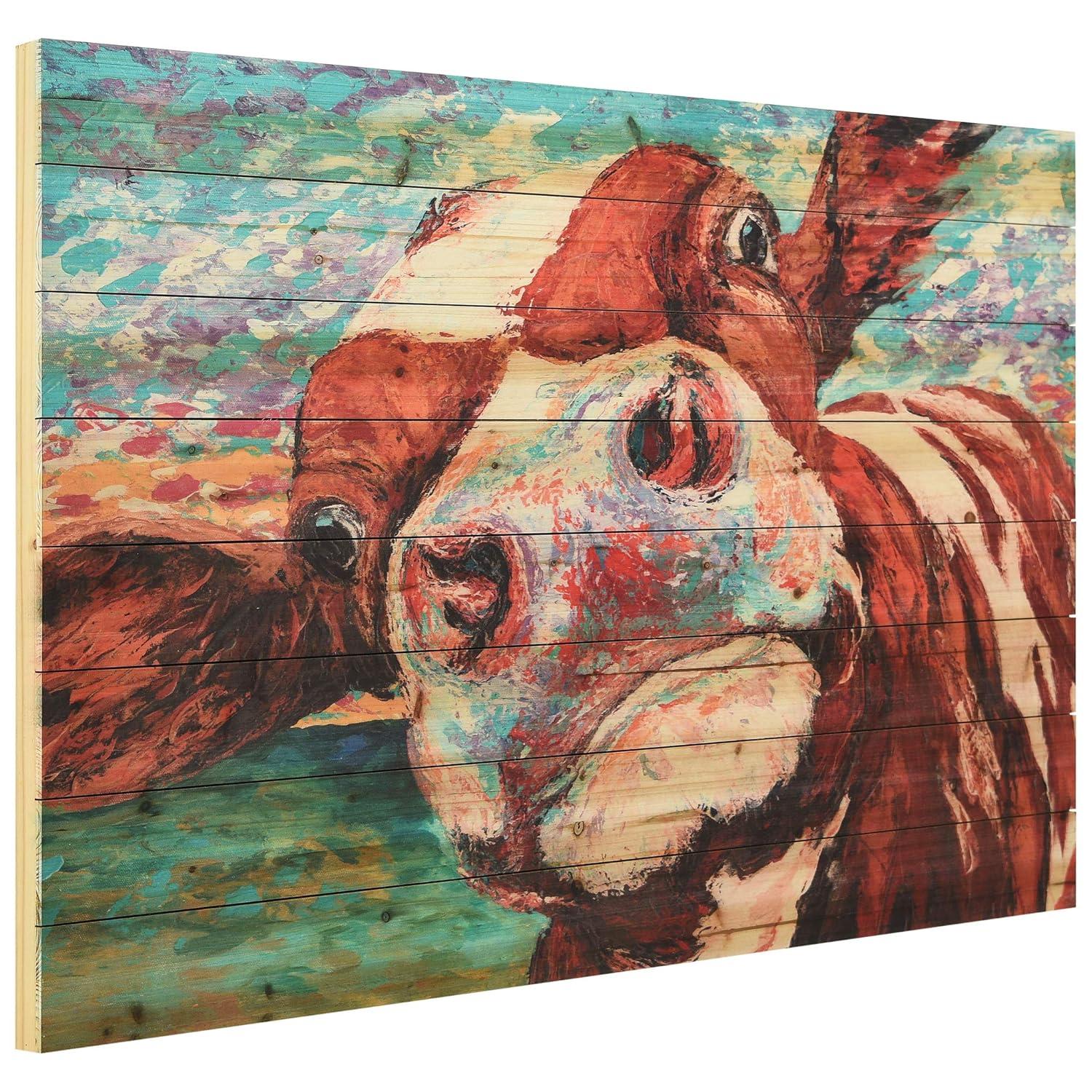 Empire Art Direct "Curious Cow" Arte de Legno Digital Print on Solid Wood Wall Art 30 x 45