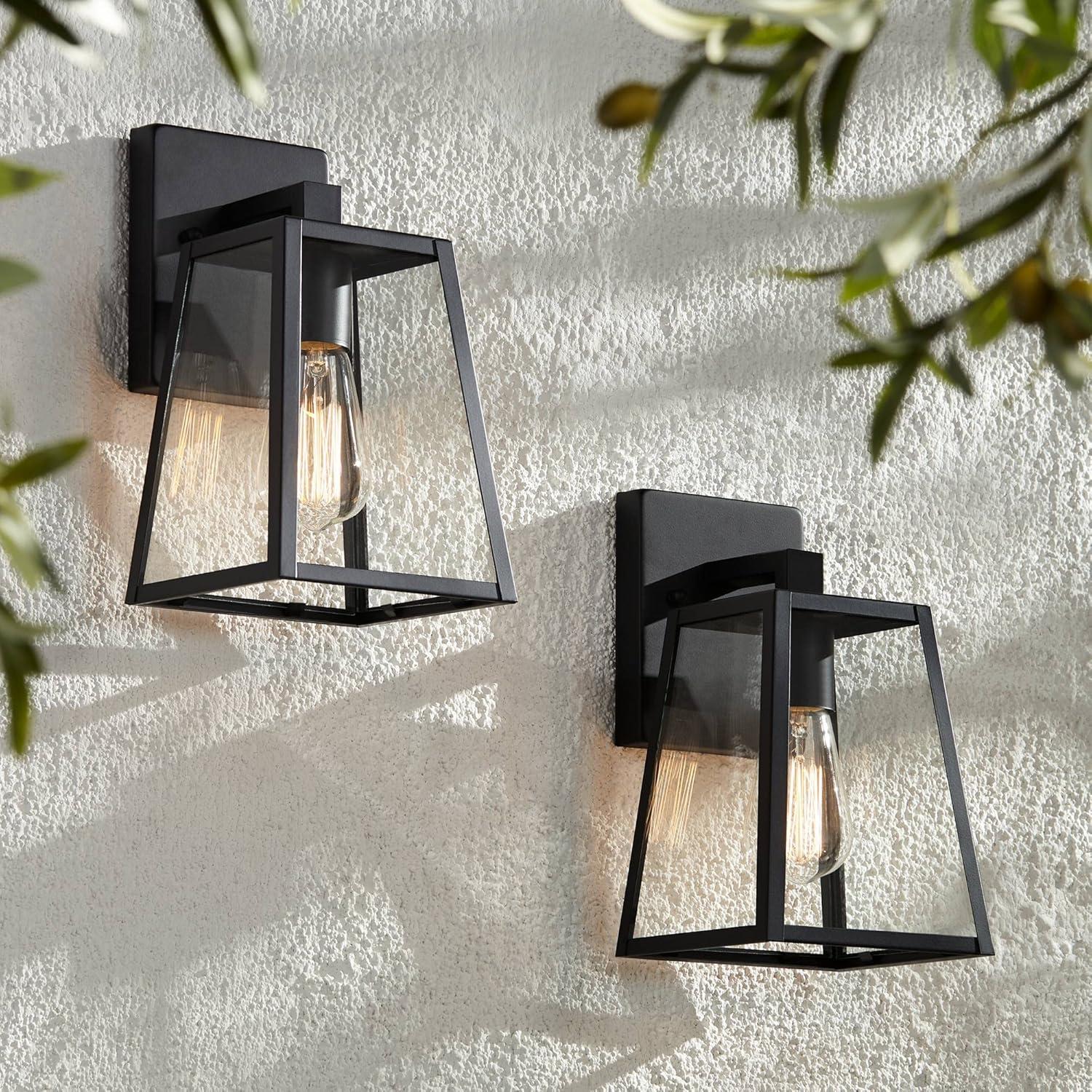 Mystic Black Steel Outdoor Wall Lights with Clear Glass