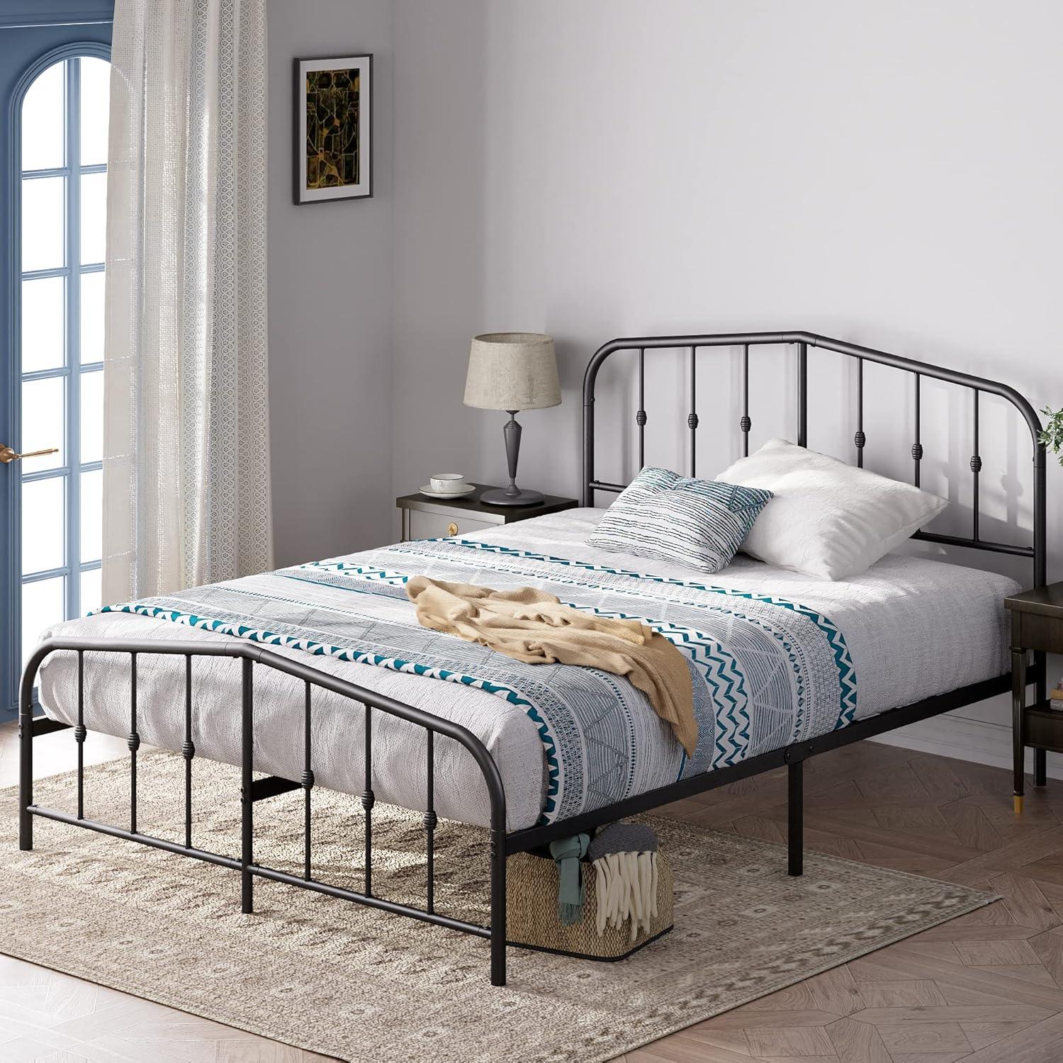 Zinus Queen Heidi Metal Platform Bed Frame White: Contemporary Style, Steel Construction, No Box Spring Needed, Max 700 lbs