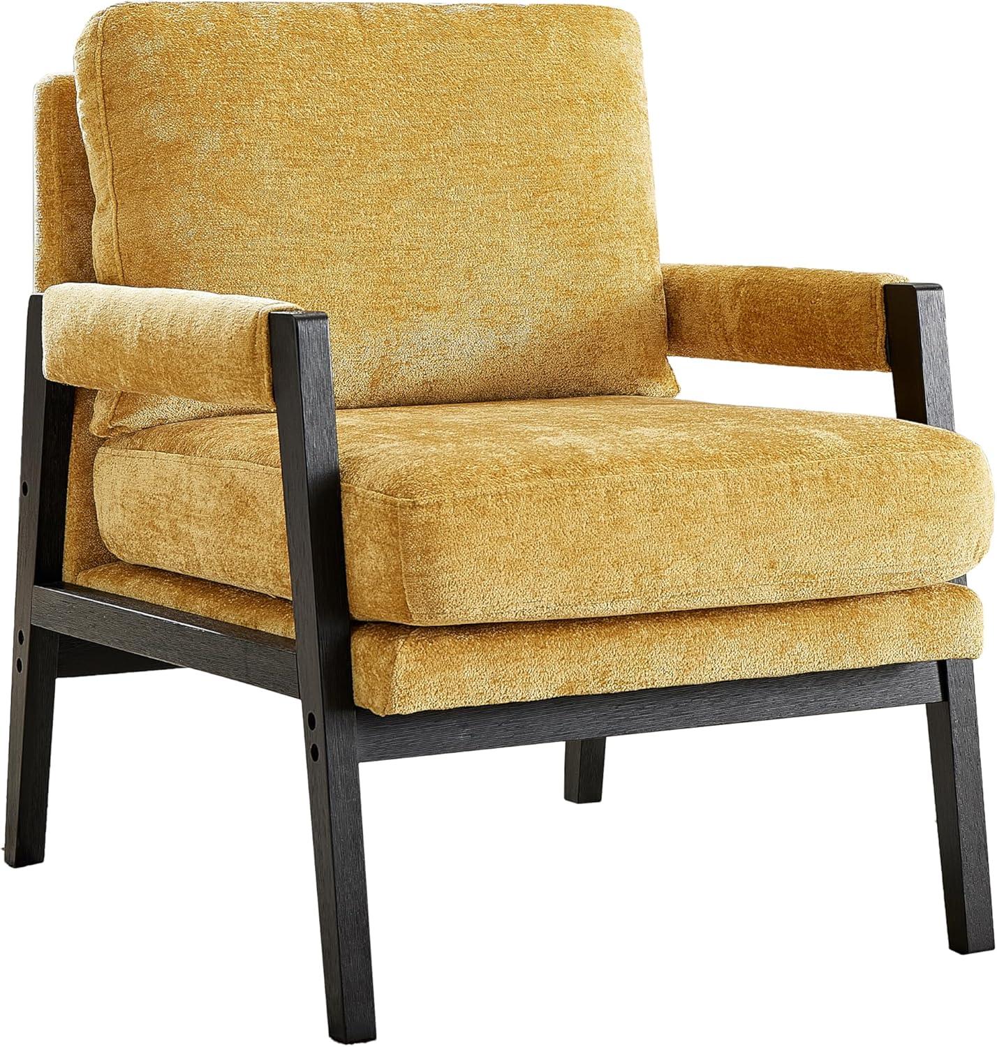 Roundhill Furniture Kelly Mid-Century Modern Chenille Upholstered Accent Armchair Yellow