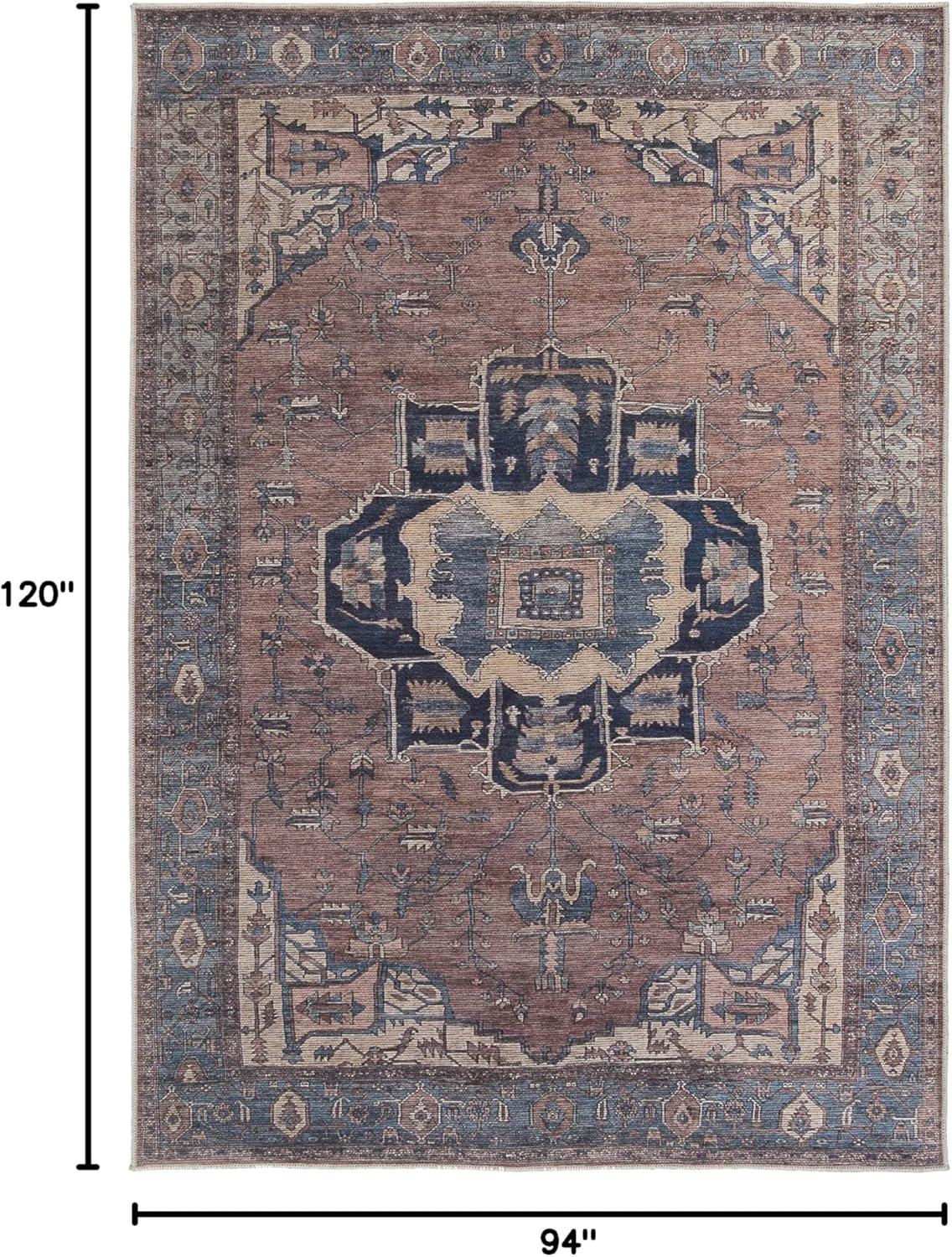 Vintage Heirloom Medallion 8x10 Area Rug in Blue and Dark Brown