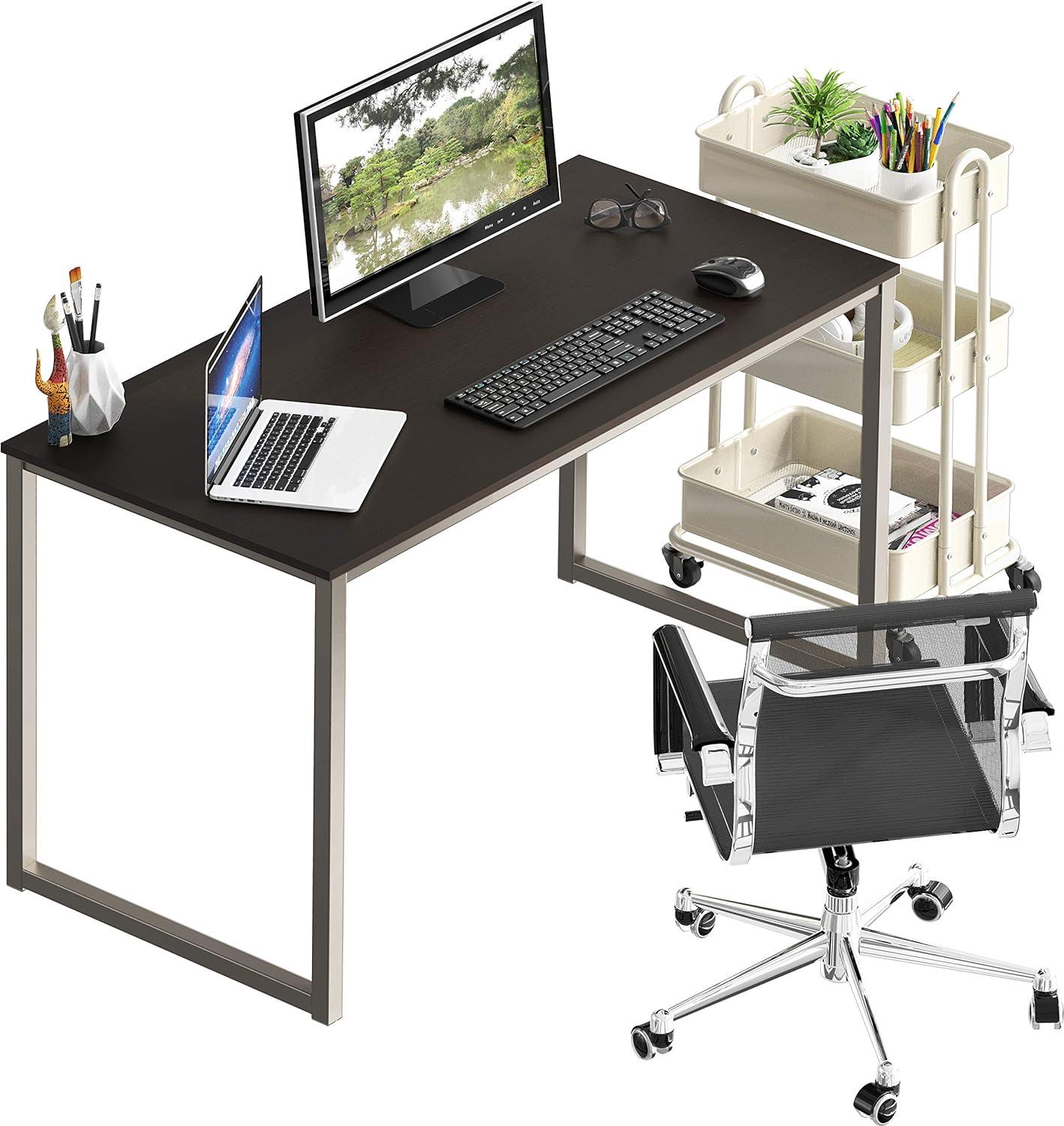 SHW Home Office 48-Inch Computer Desk, Silver/Espresso