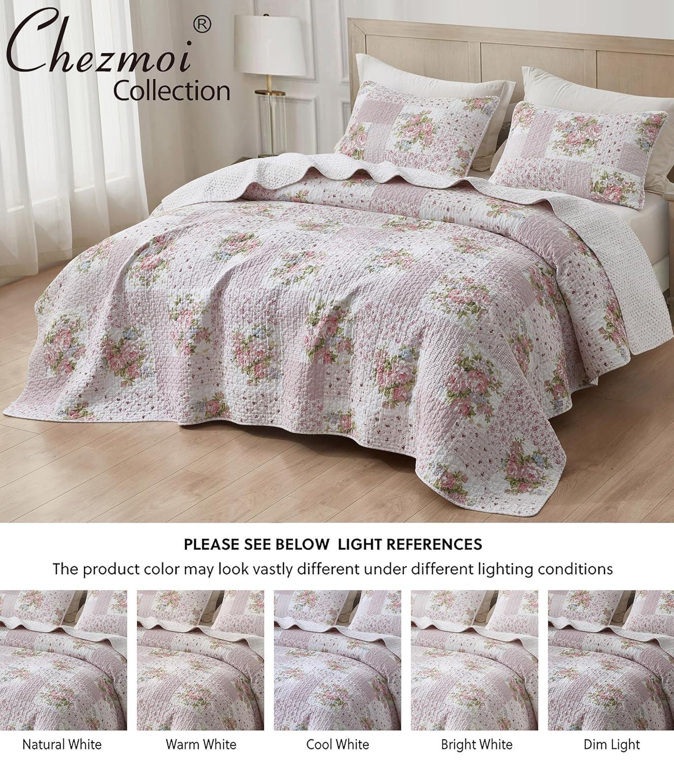 Chezmoi Collection Rosy Cotton Standard Patchwork Quilt Set