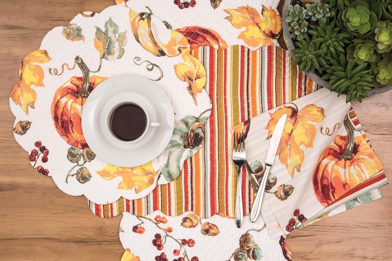 C&F Home Watercolor Pumpkin Round Thanksgiving Placemat Set of 6